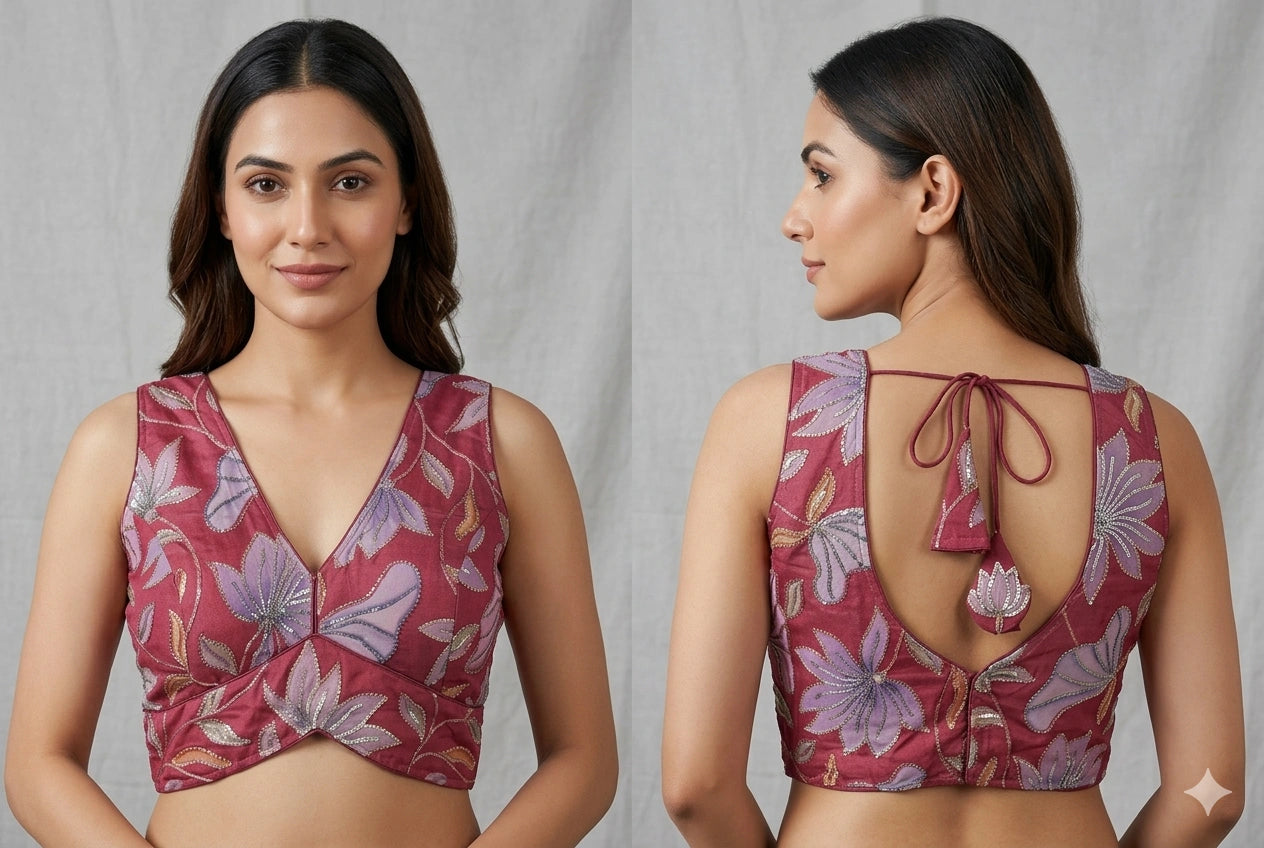 Multicolor Floral Emboiderered Designer Readymade Saree Blouse