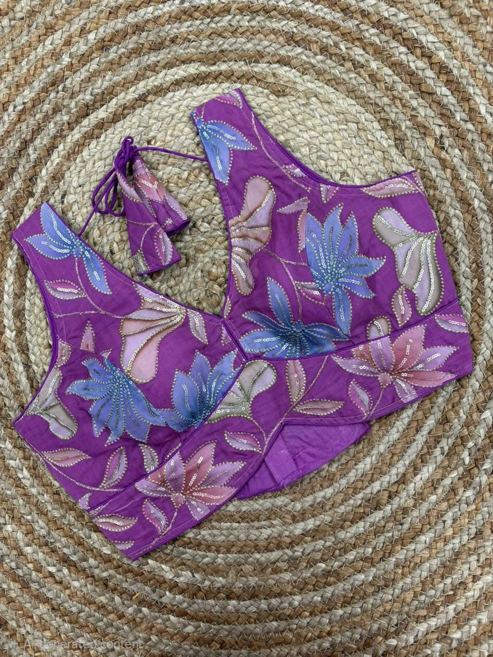 Multicolor Floral Emboiderered Designer Readymade Saree Blouse