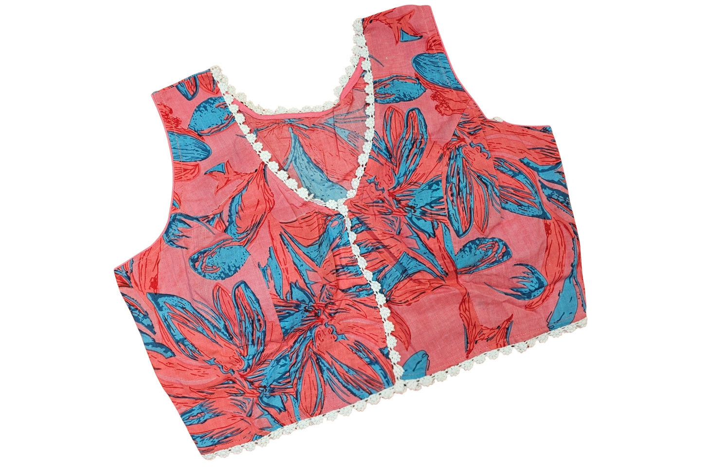Pure cotton Front Open Readymade blouse with Beautiful Lace
