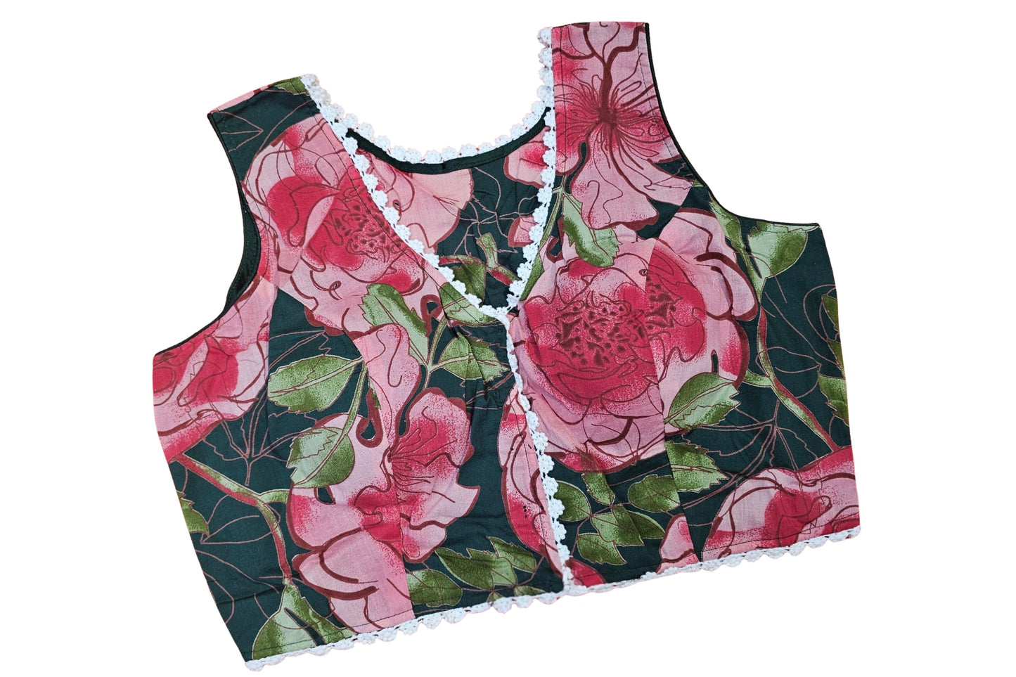 Pure cotton Front Open Readymade blouse with Beautiful Lace