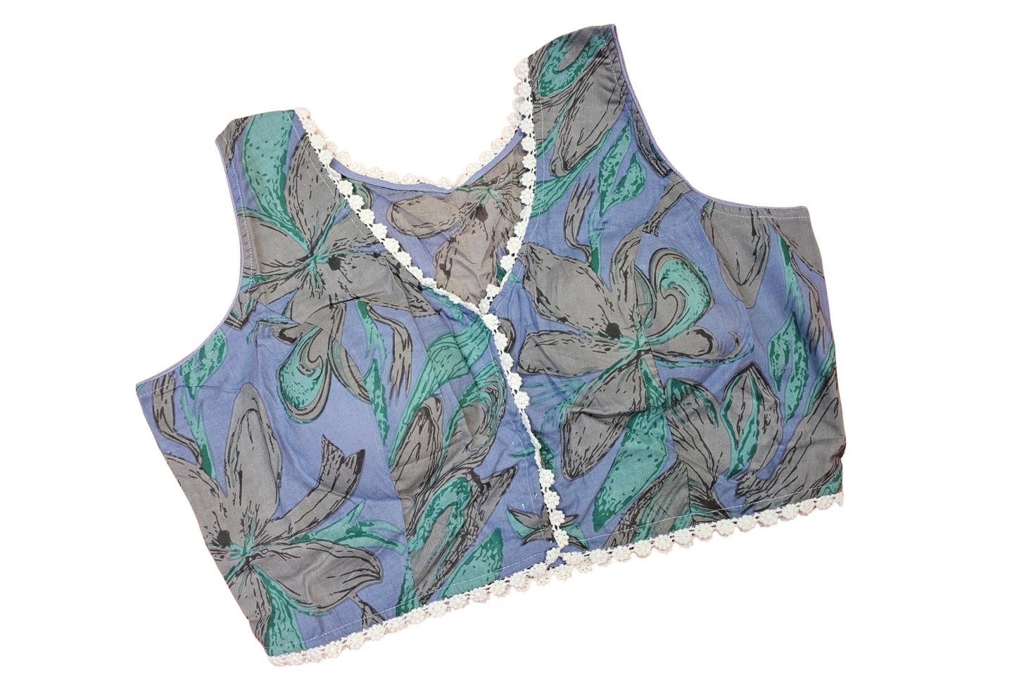 Pure cotton Front Open Readymade blouse with Beautiful Lace