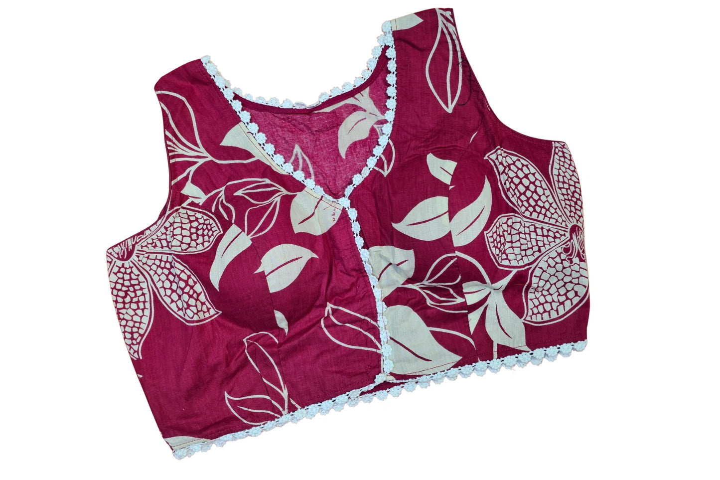 Pure cotton Front Open Readymade blouse with Beautiful Lace