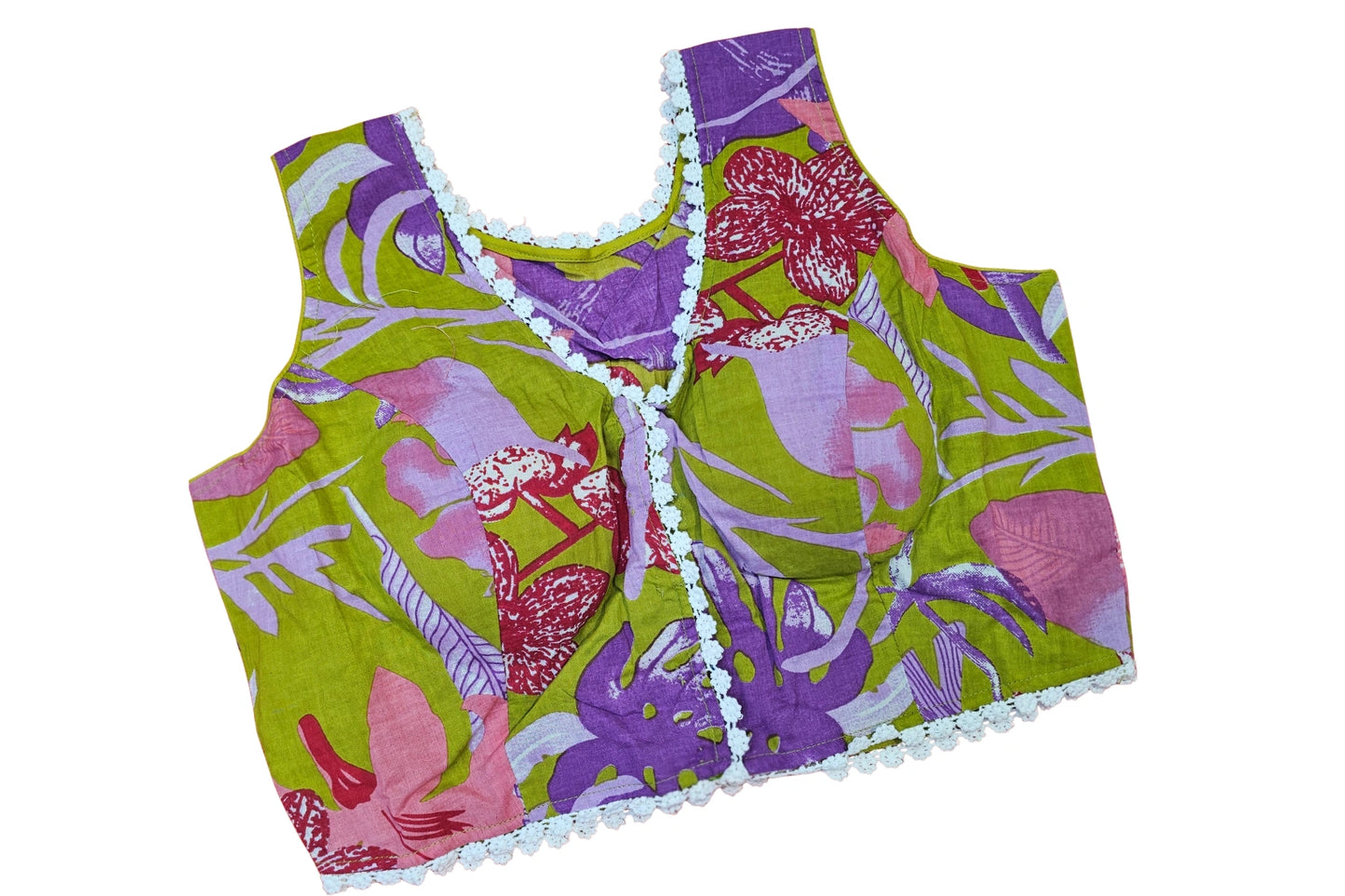Pure cotton Front Open Readymade blouse with Beautiful Lace
