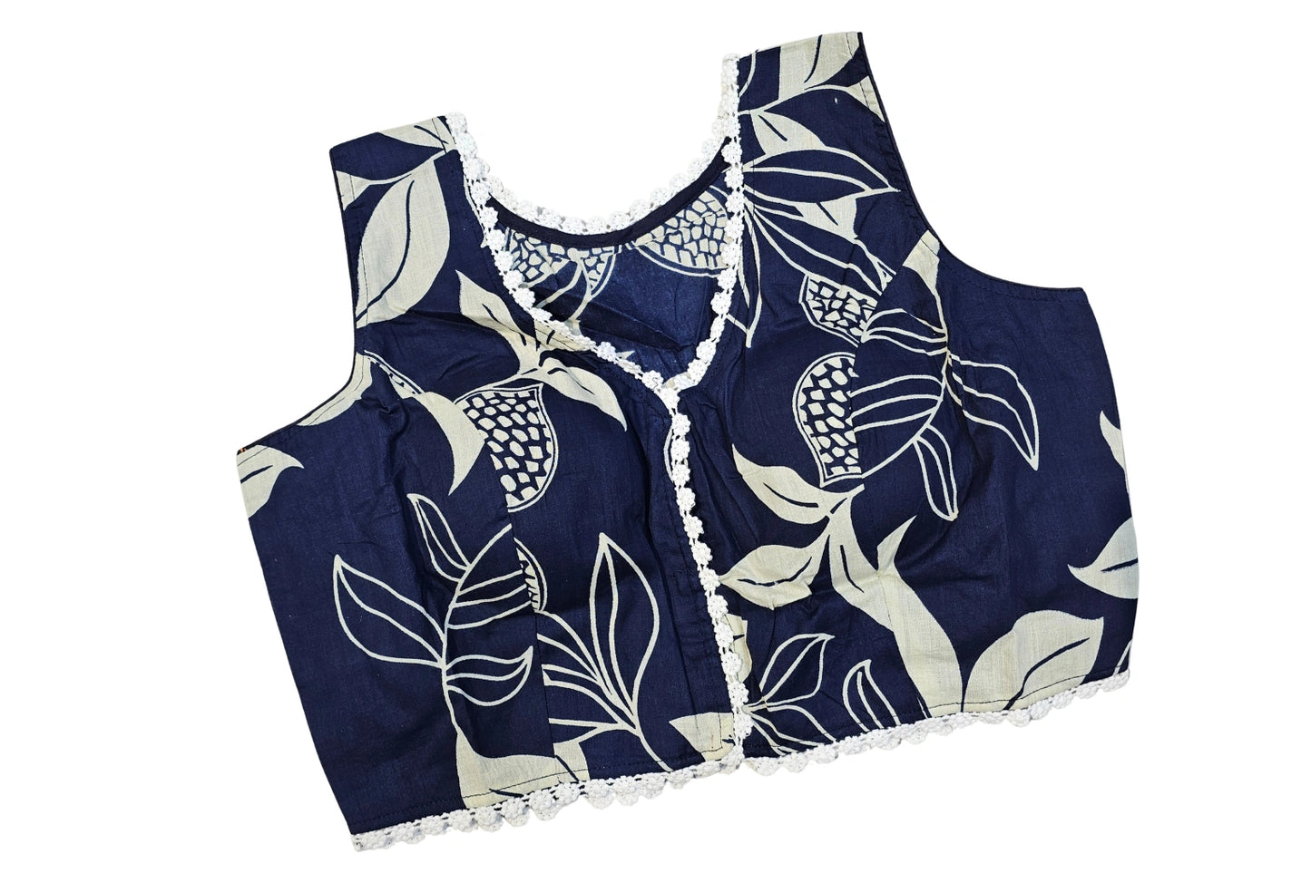 Pure cotton Front Open Readymade blouse with Beautiful Lace