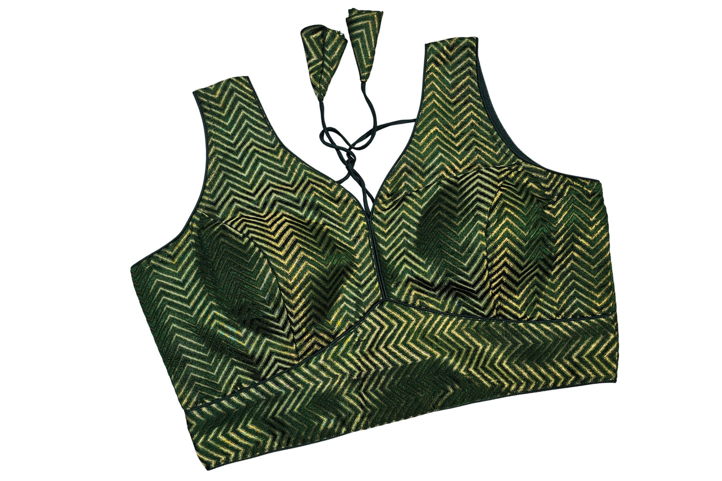 Plus Size Elegant Zig Zag Zari Chevron Blouse with Deep Back & Latkans