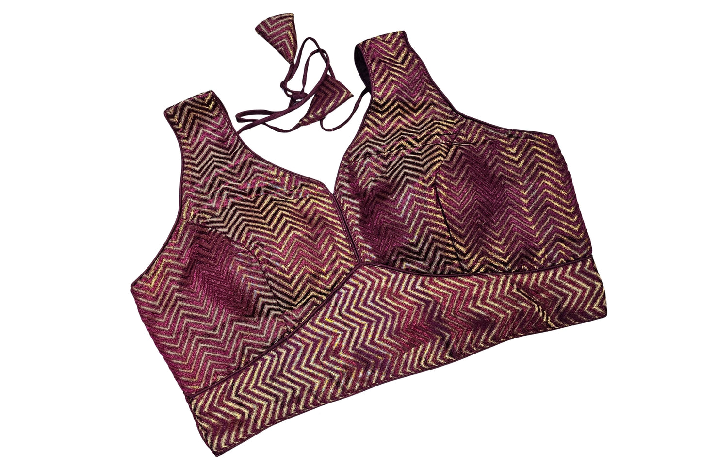 Plus Size Elegant Zig Zag Zari Chevron Blouse with Deep Back & Latkans