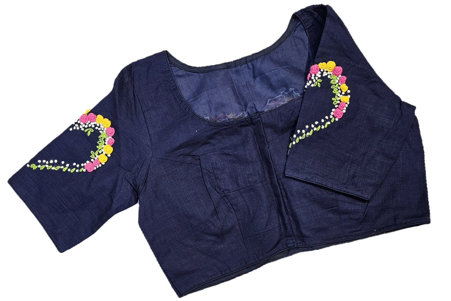 Floral Embroidered Saree Blouse with Heart Back Design