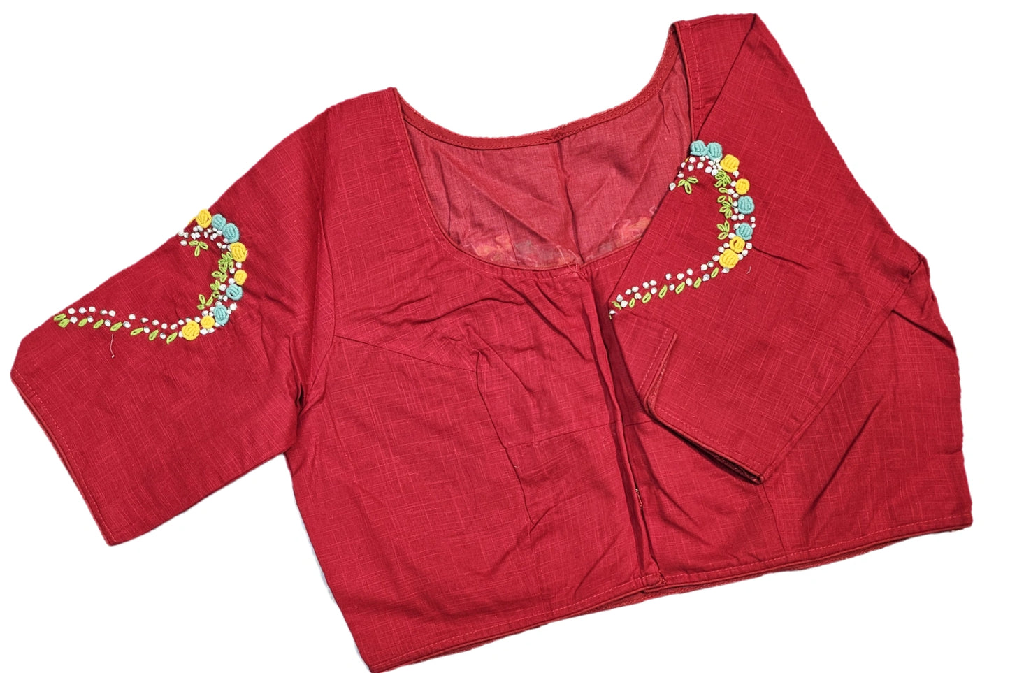 Floral Embroidered Saree Blouse with Heart Back Design