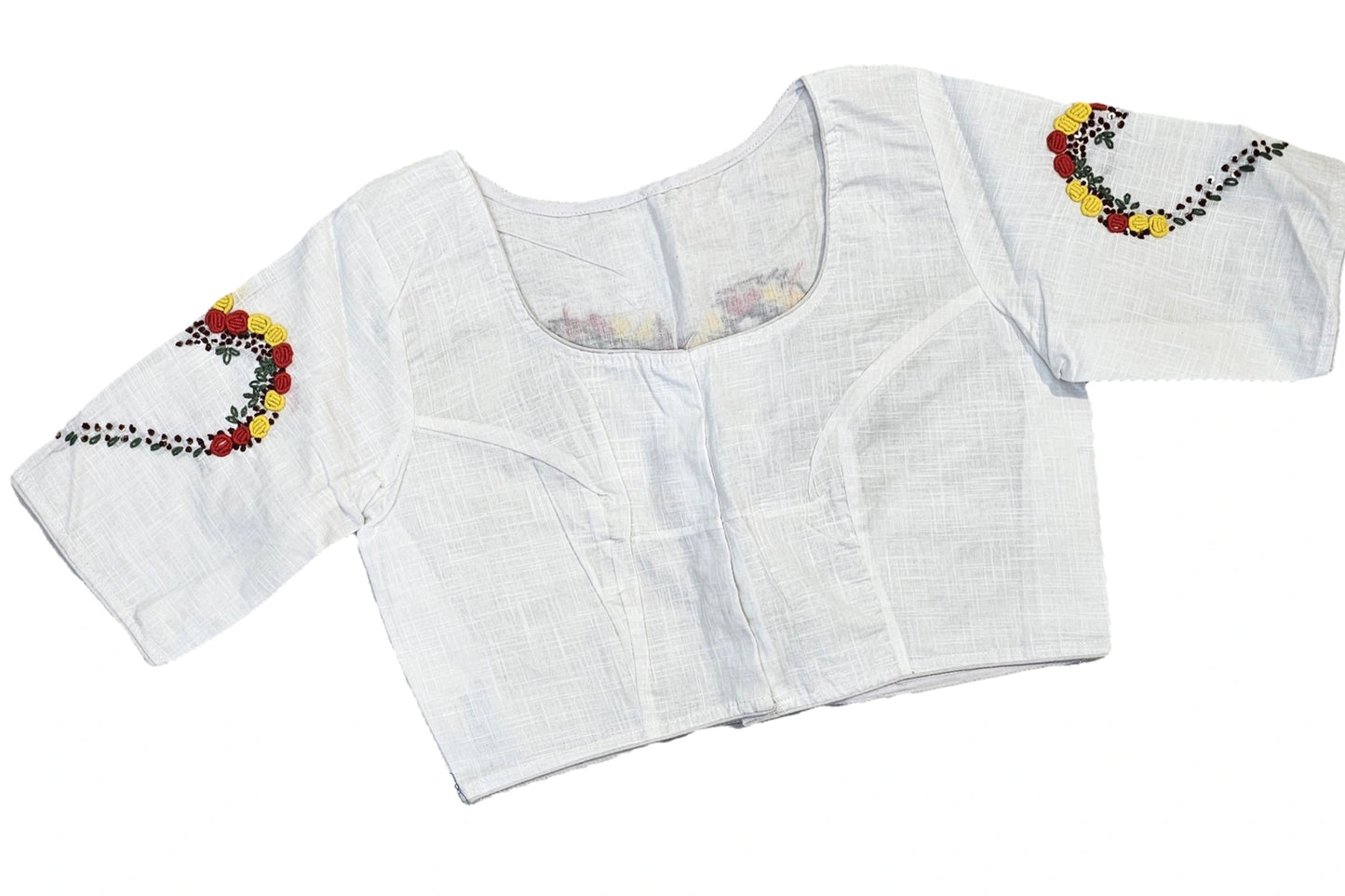 Floral Embroidered Saree Blouse with Heart Back Design