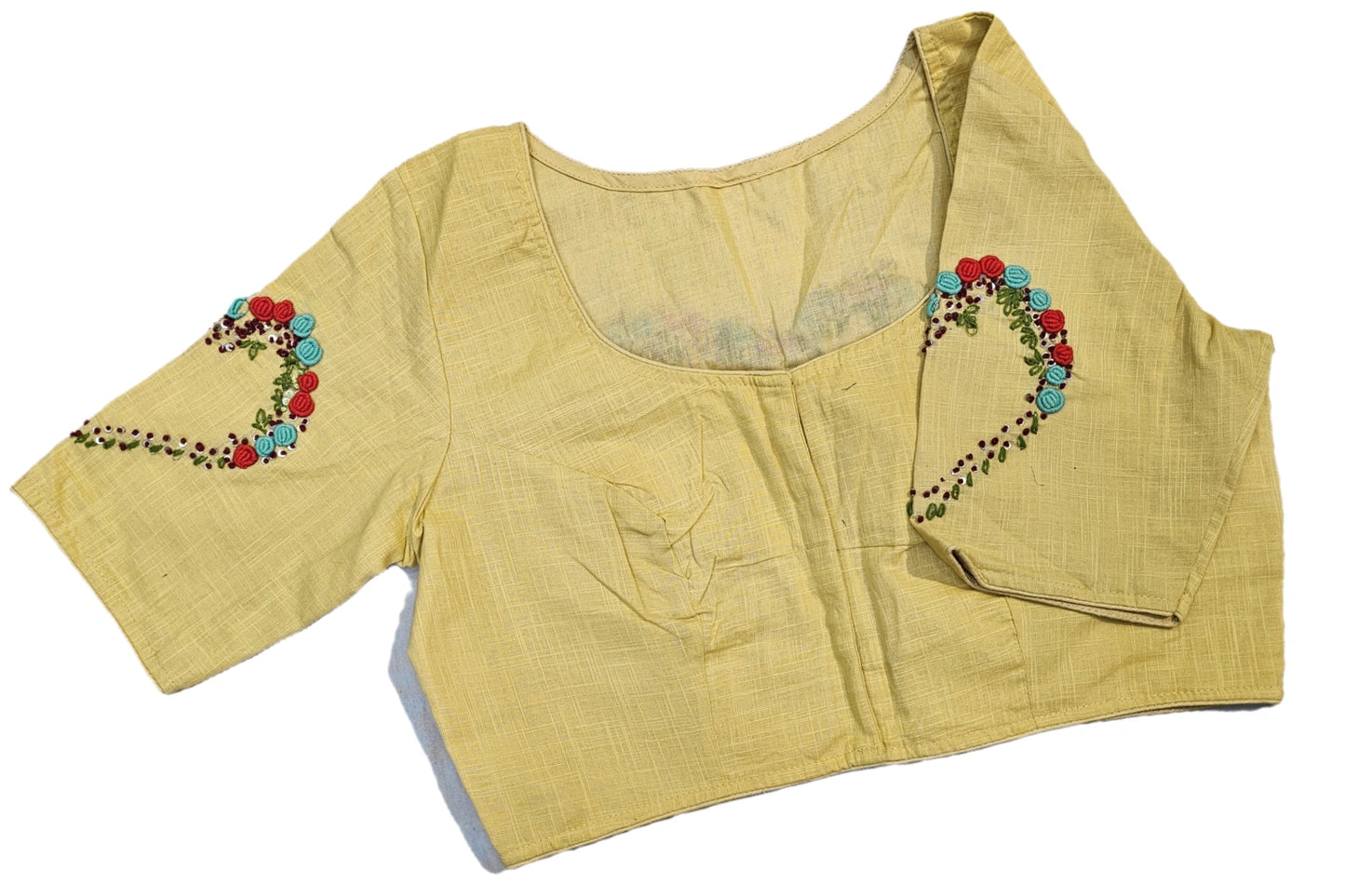 Floral Embroidered Saree Blouse with Heart Back Design