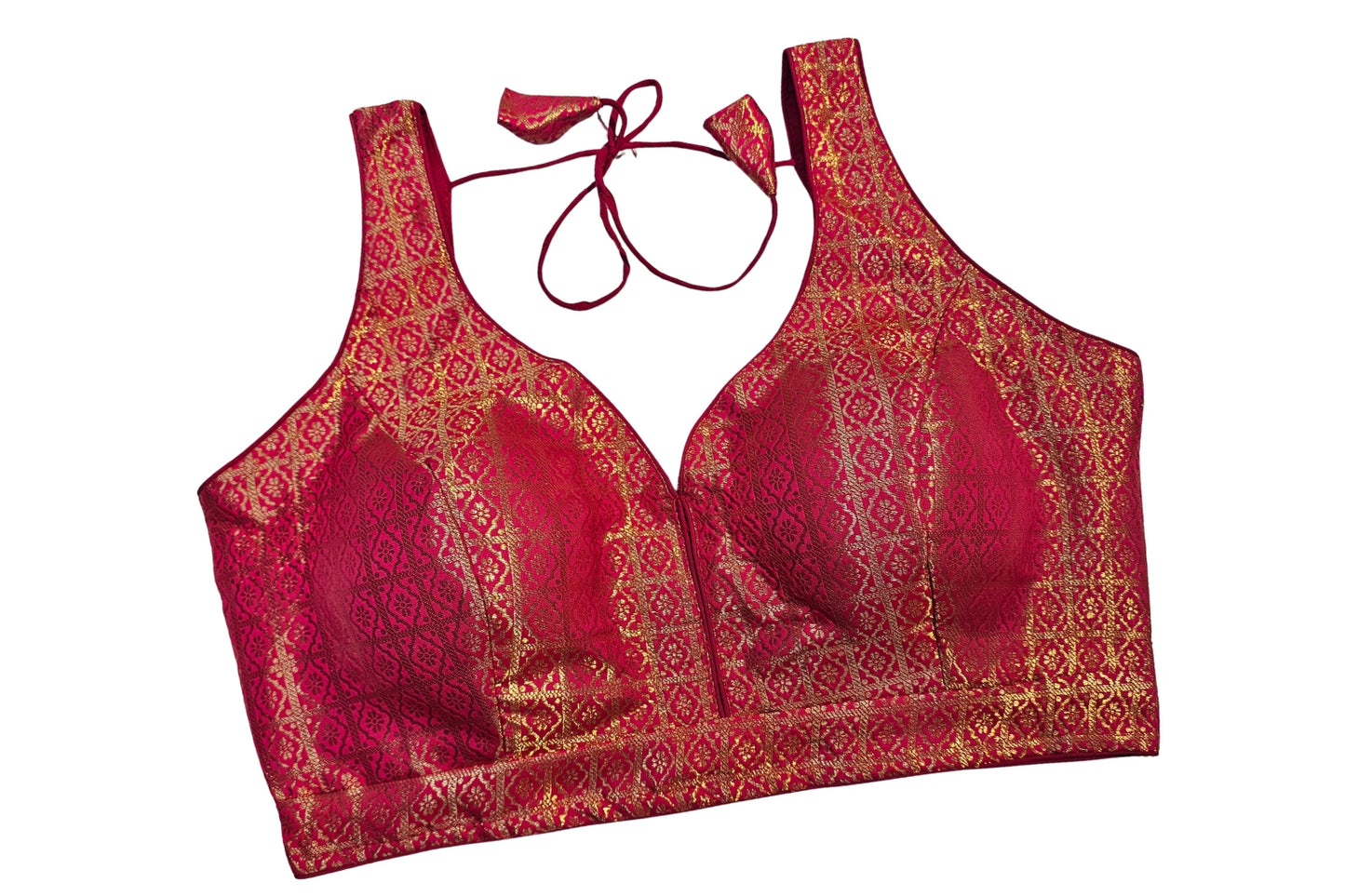 Hot Pink Banarasi Pattern Readymade Blouse