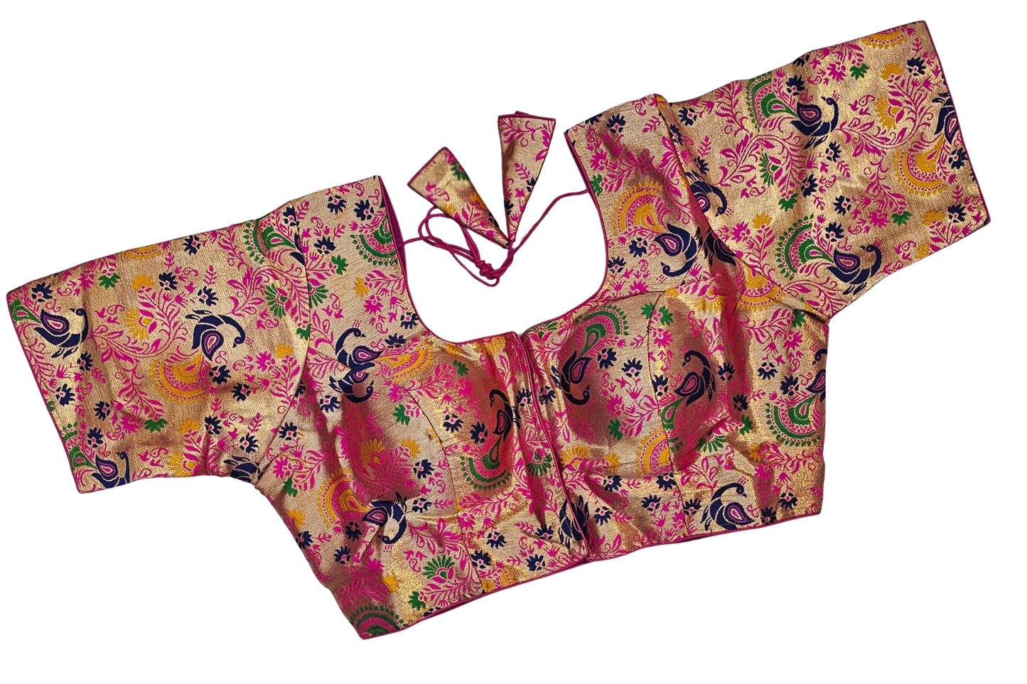 Plus Size Multicolor Paithani Design Brocade Blouse with Back Tie-Up