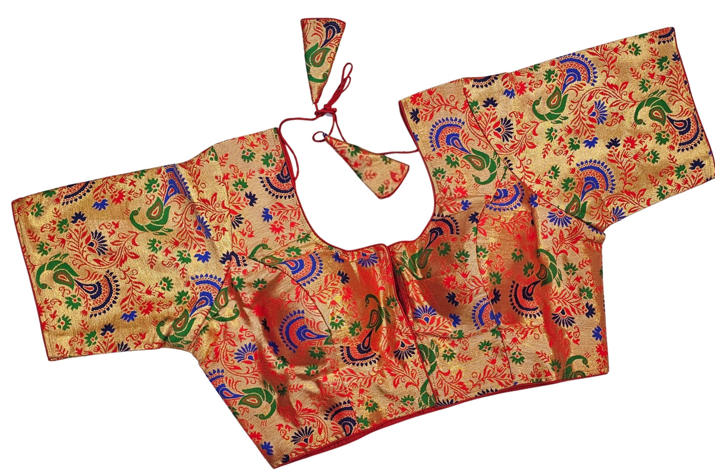 Plus Size Multicolor Paithani Design Brocade Blouse with Back Tie-Up