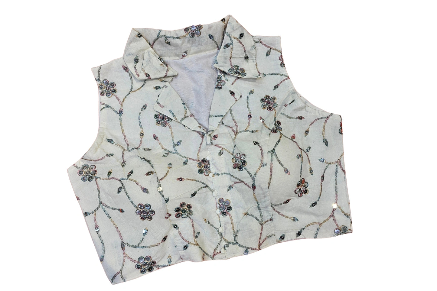 Collar Neck Office wear Readymade Blouse with beautiful embroidery work