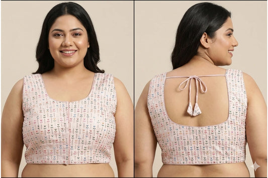 Pastel Embroidered Blouse with Multicolor Butti & Plus Size Fit