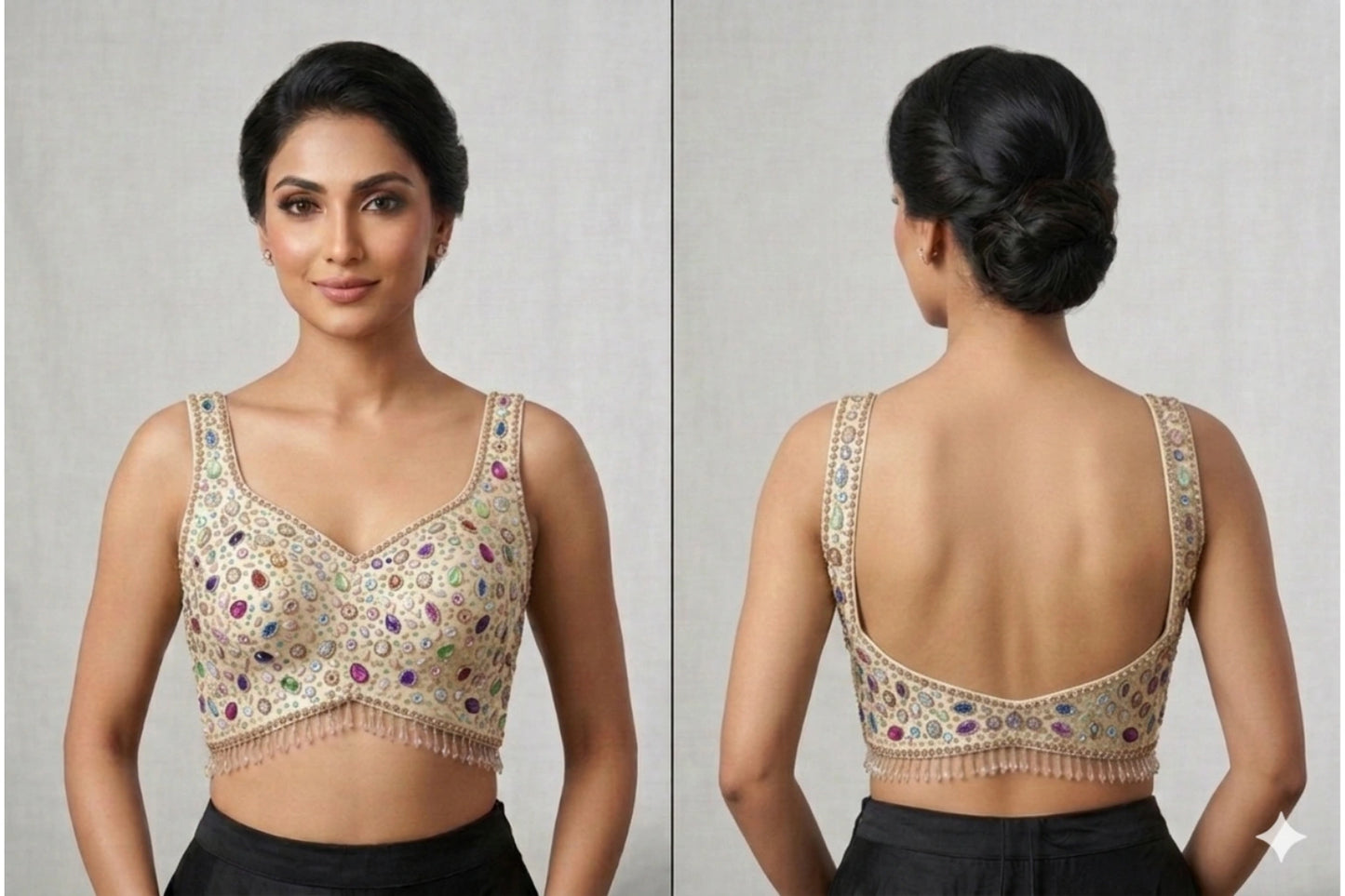 Elegant Embellished Readymade Blouse with Multicolor Stone Work