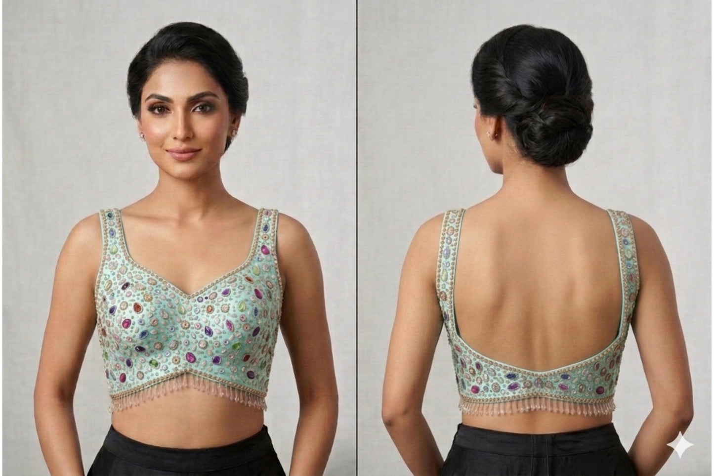 Elegant Embellished Readymade Blouse with Multicolor Stone Work