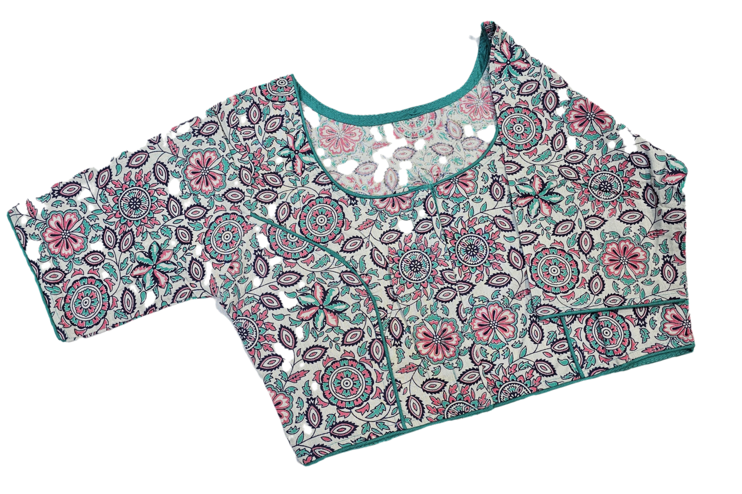 Pure Cotton Readymade Blouse with Ajrakh prints-Non Padded