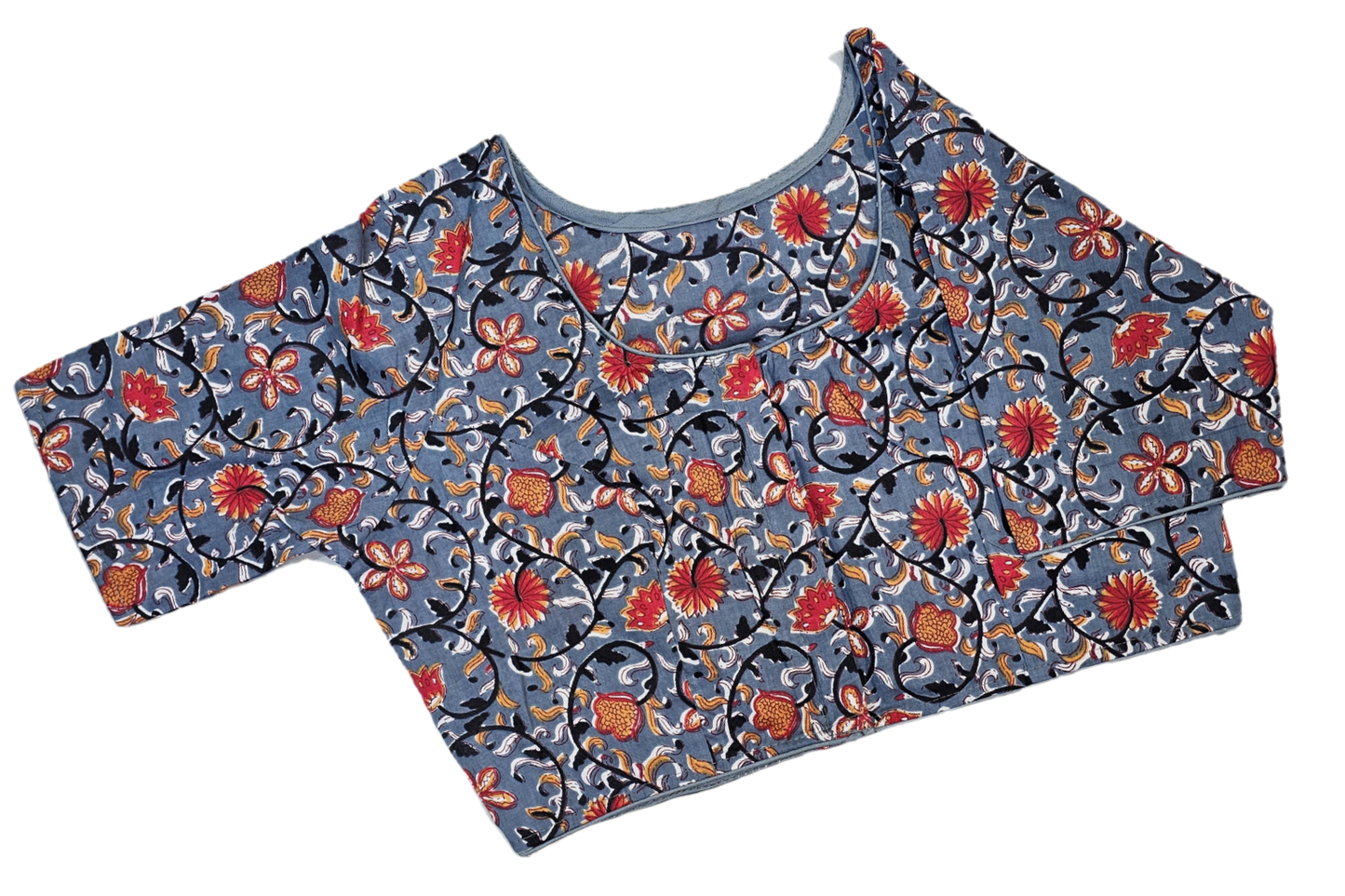 Pure Cotton Readymade Blouse with Ajrakh prints-Non Padded