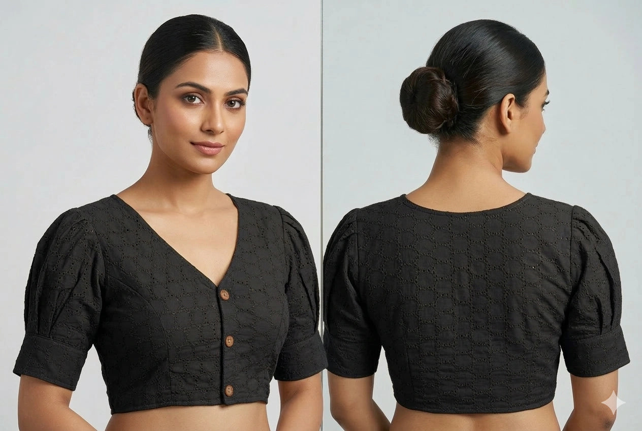 Plain Hakooba Cotton Ballon Sleeves Readymade Blouse