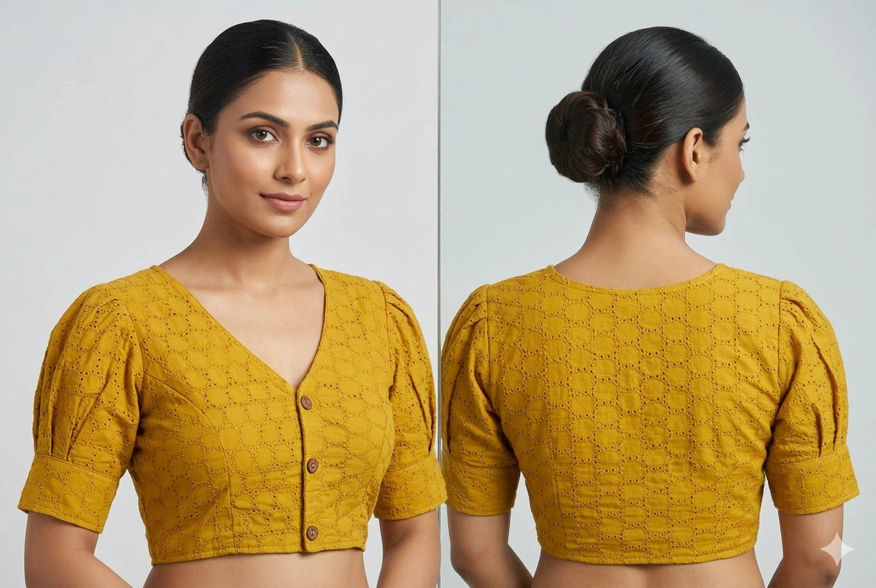 Plain Hakooba Cotton Ballon Sleeves Readymade Blouse