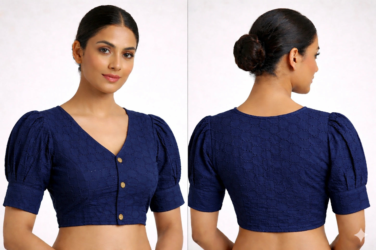 Plain Hakooba Cotton Ballon Sleeves Readymade Blouse