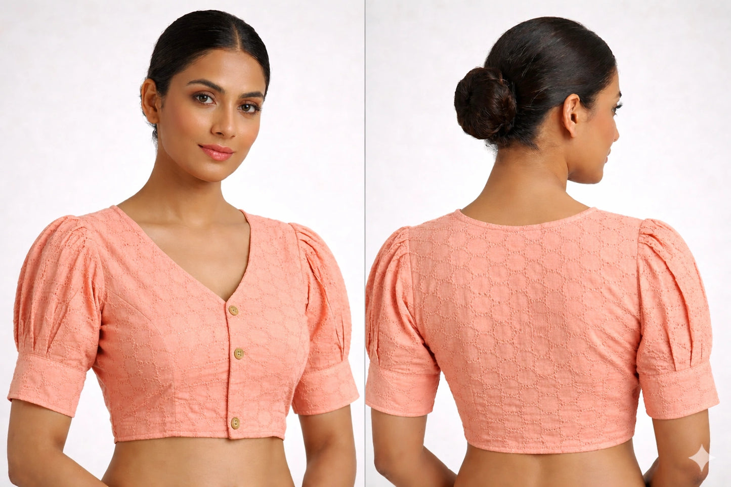 Plain Hakooba Cotton Ballon Sleeves Readymade Blouse