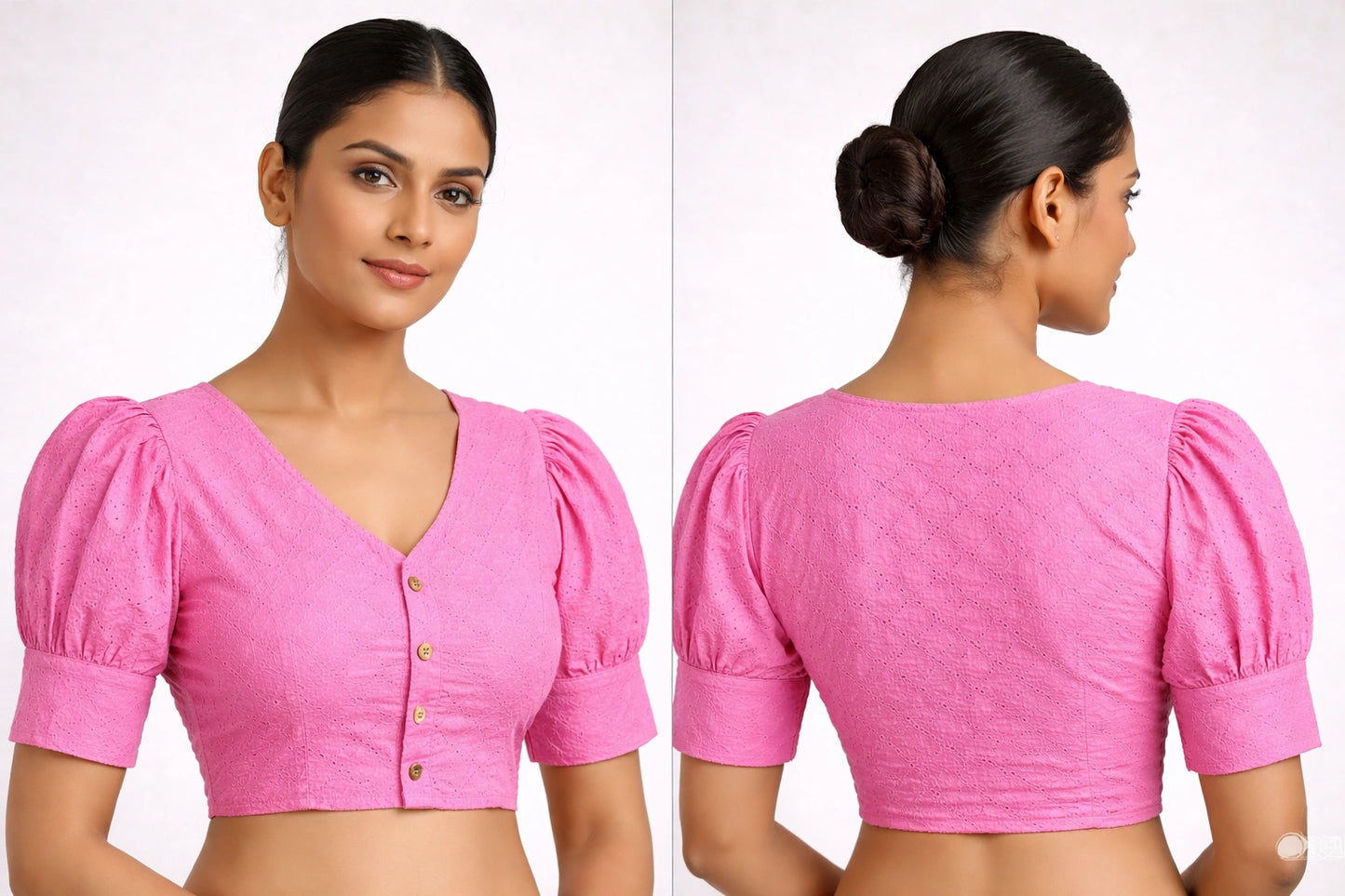 Plain Hakooba Cotton Ballon Sleeves Readymade Blouse