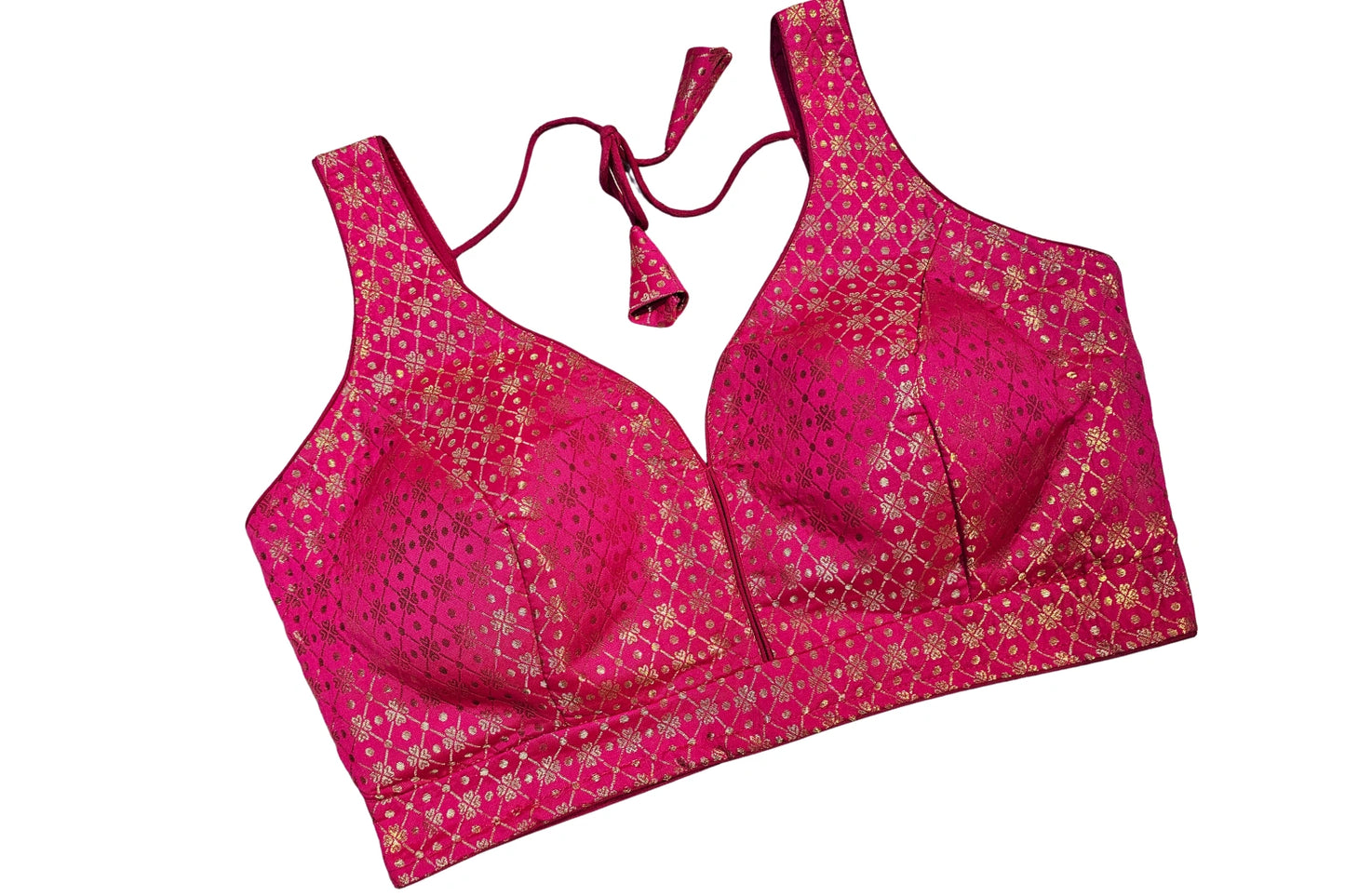 Hot Pink Banarasi Pattern Readymade Blouse