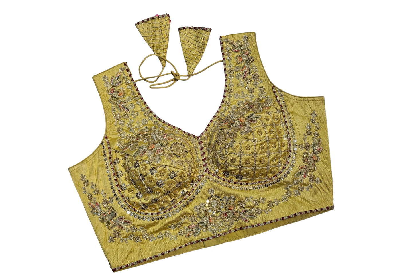 Designer Embroidered Silk Blouse with Deep Back & Latkan Detail