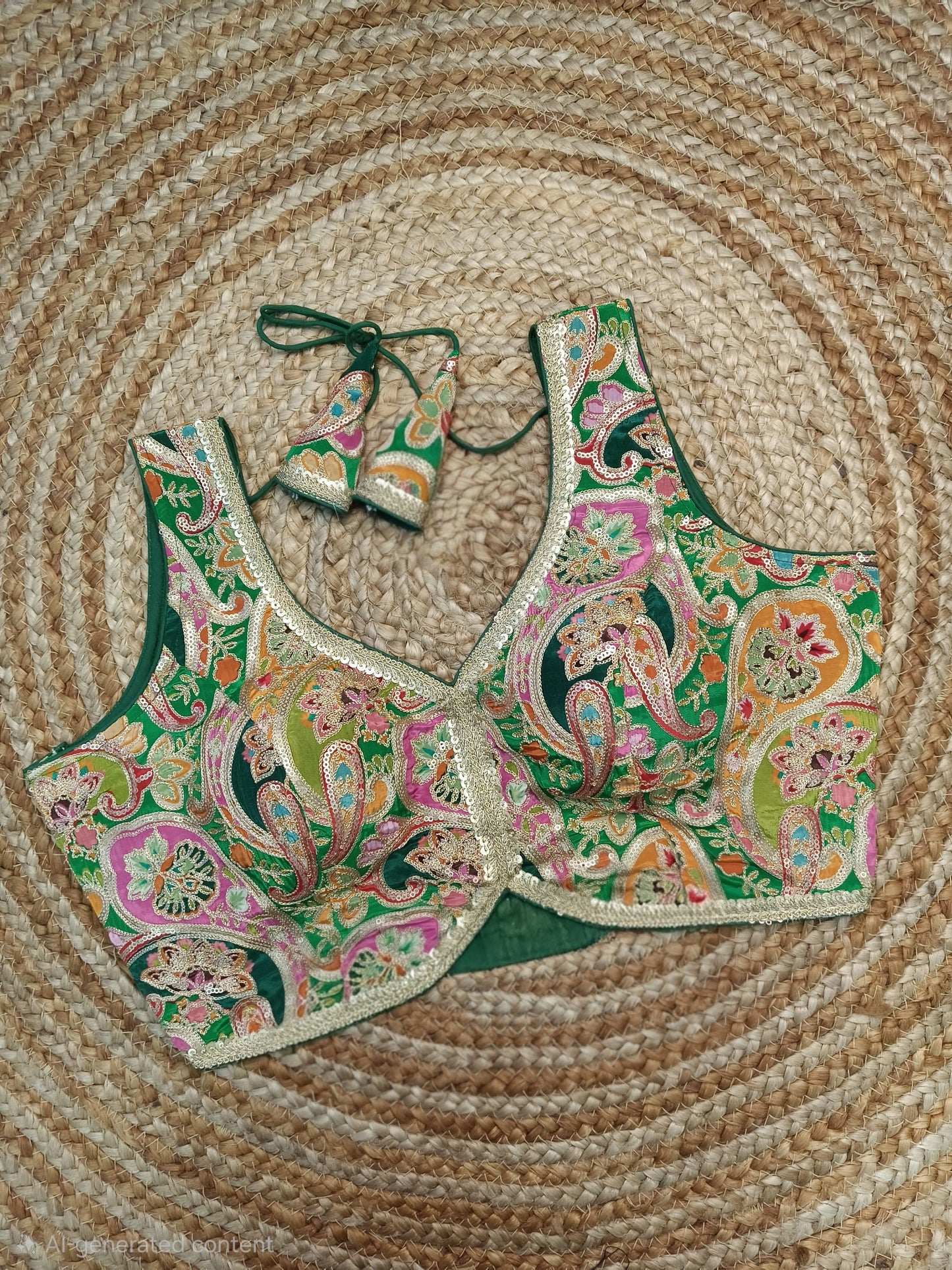Multicolor Golden Threadwork with lace arround Readymade Blouse