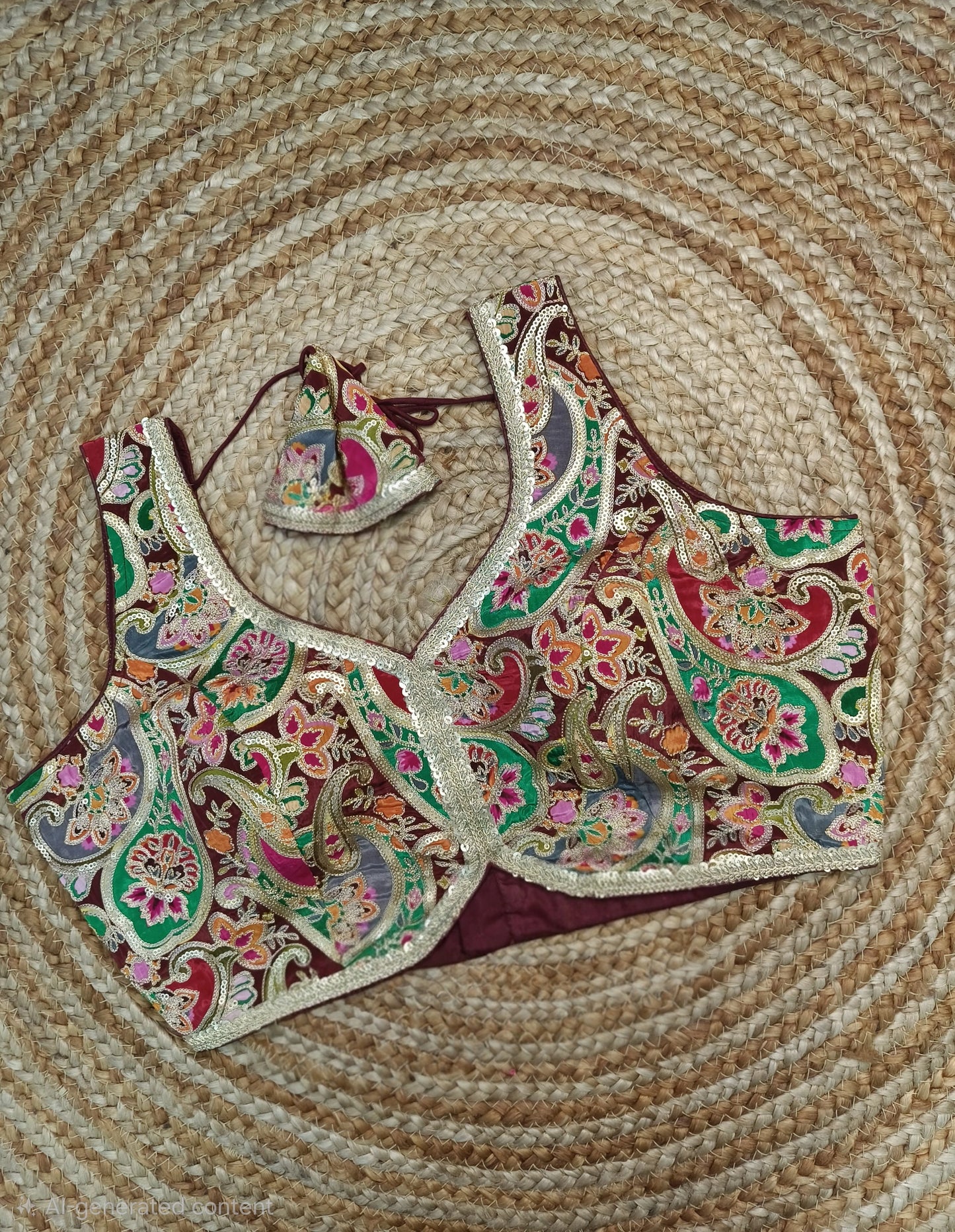 Multicolor Golden Threadwork with lace arround Readymade Blouse