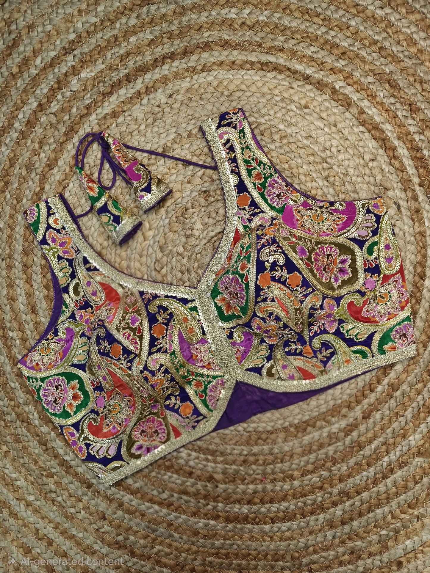 Multicolor Golden Threadwork with lace arround Readymade Blouse