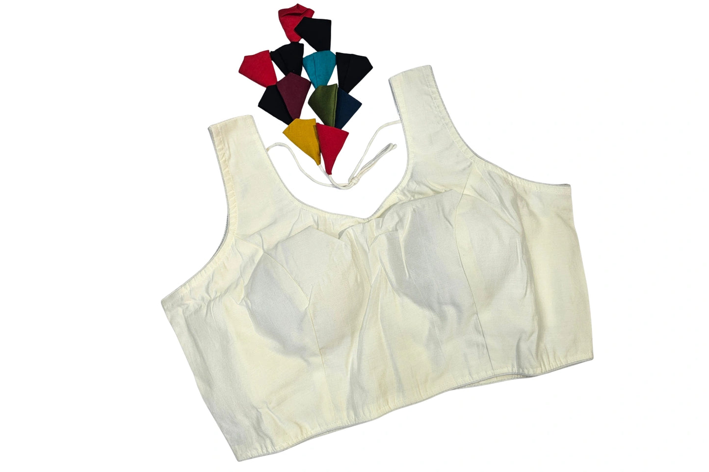 Plain Cotton Readymade Blouse with Multi color Tassel Tie-Up Back