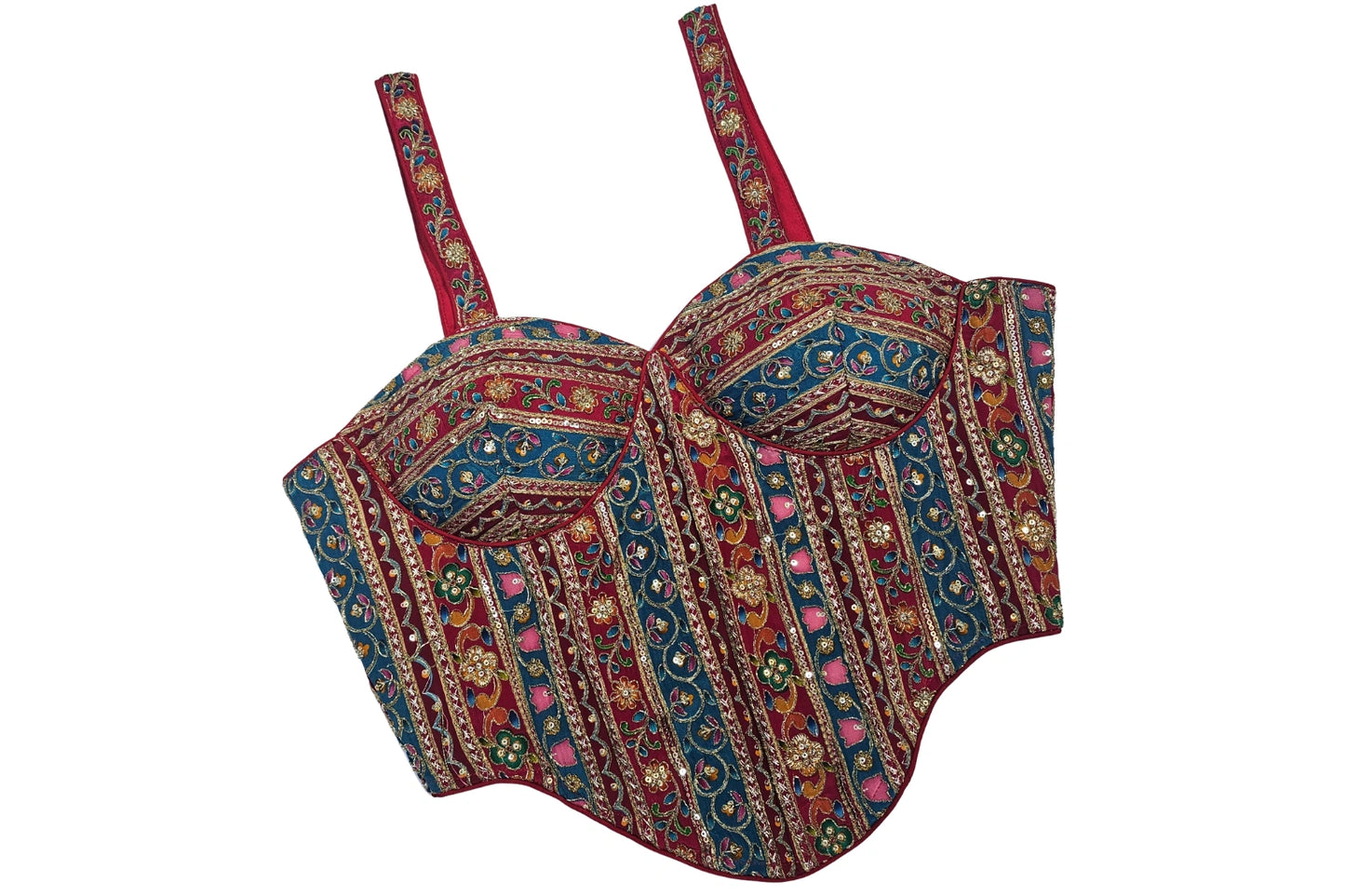 Multicolor Intricate Woven Corset Style Designer Blouse