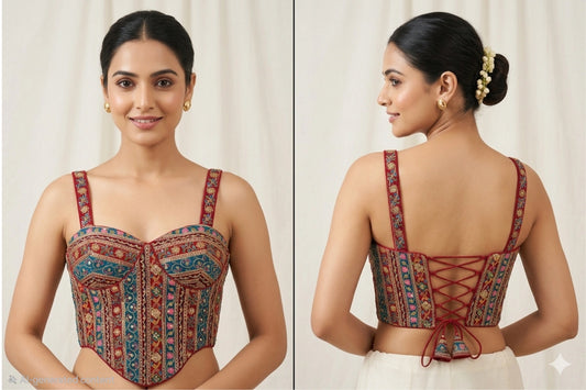 Multicolor Intricate Woven Corset Style Designer Blouse