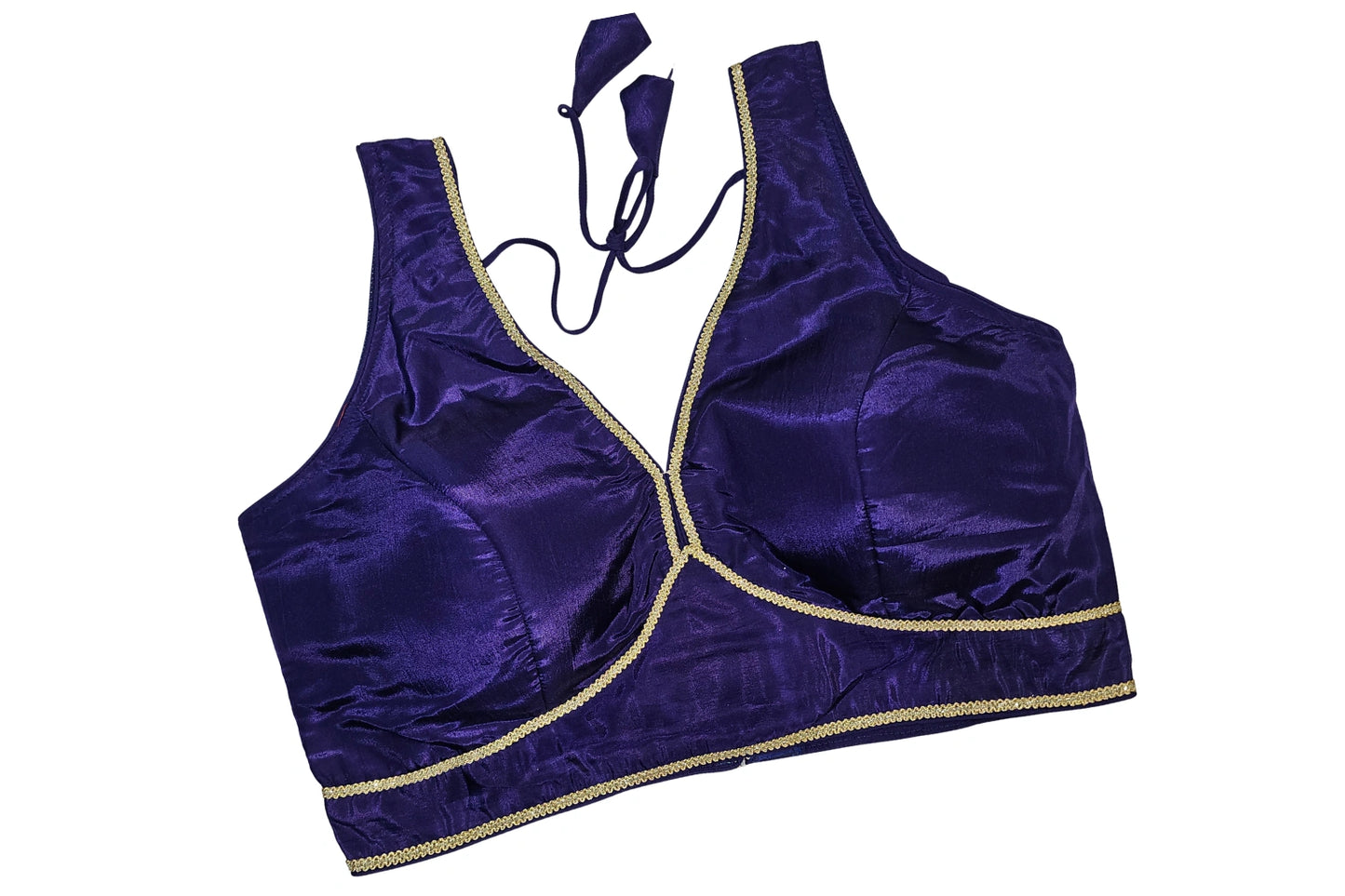 Premium Smooth Satin Finish Classic Readymade Blouse with Golden Lace