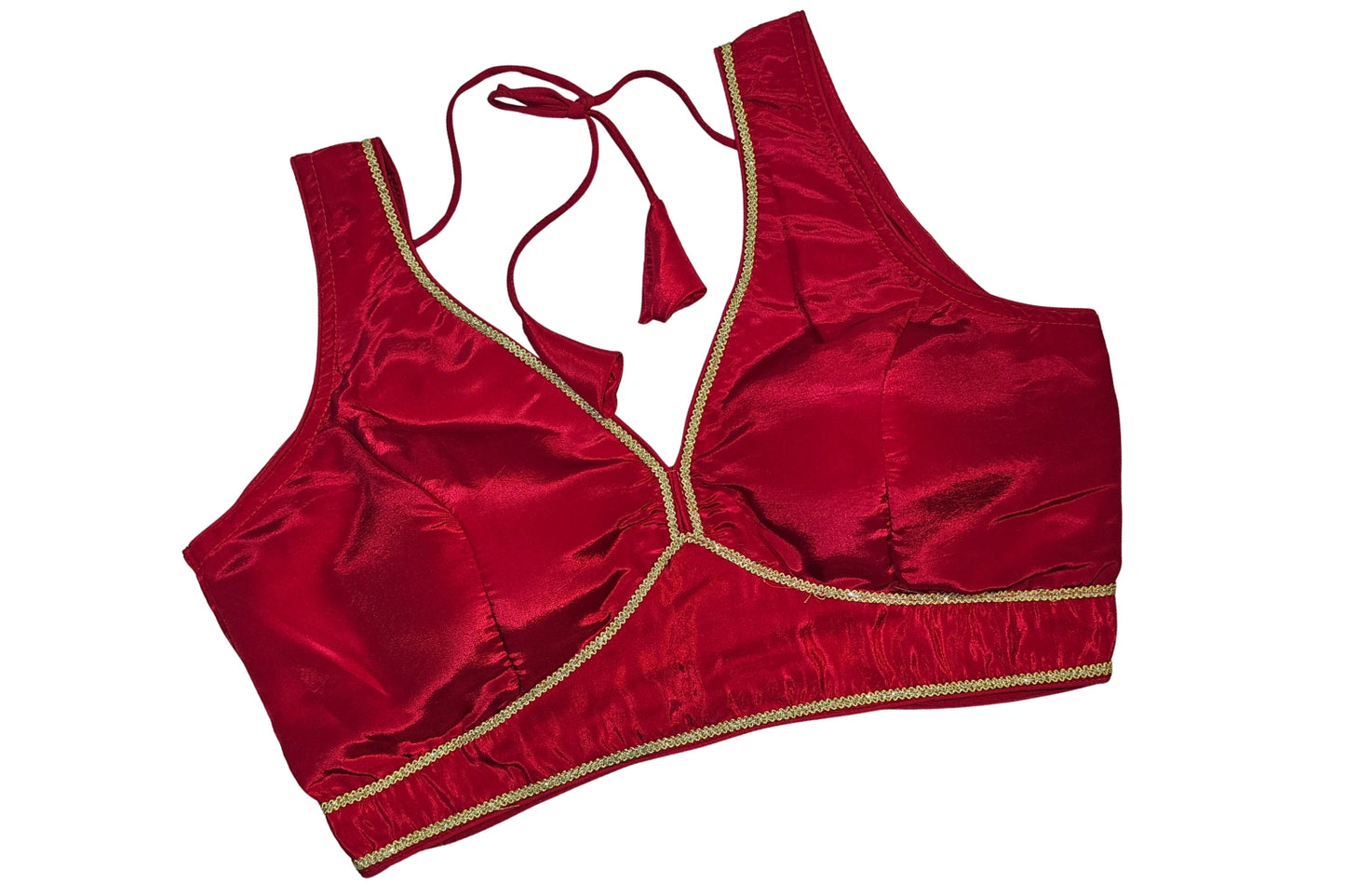 Premium Smooth Satin Finish Classic Readymade Blouse with Golden Lace