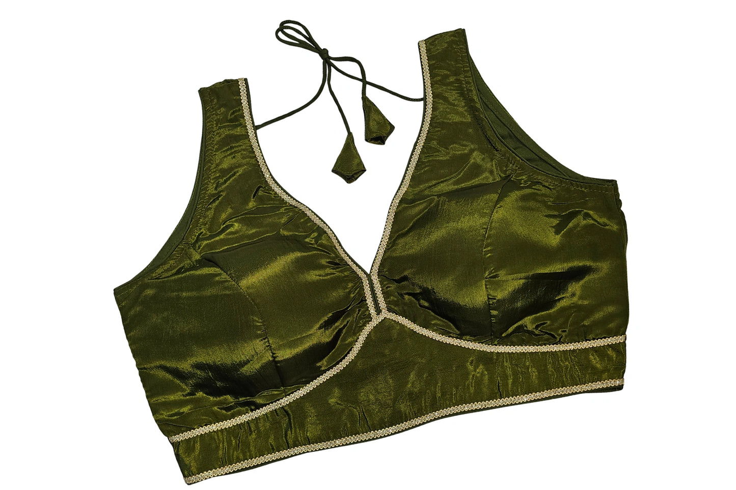Premium Smooth Satin Finish Classic Readymade Blouse with Golden Lace