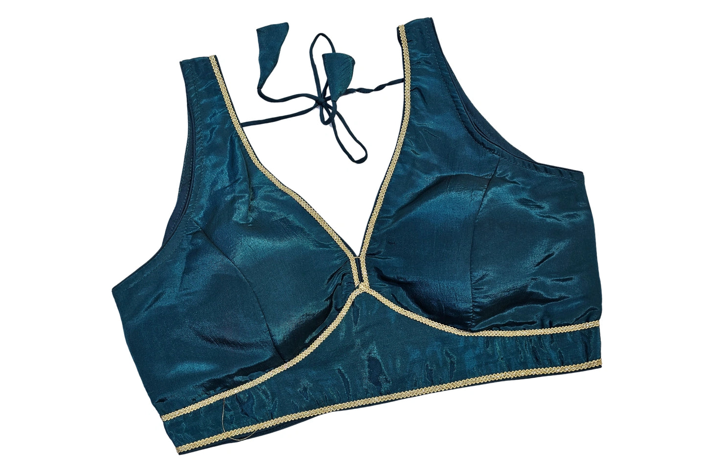 Premium Smooth Satin Finish Classic Readymade Blouse with Golden Lace