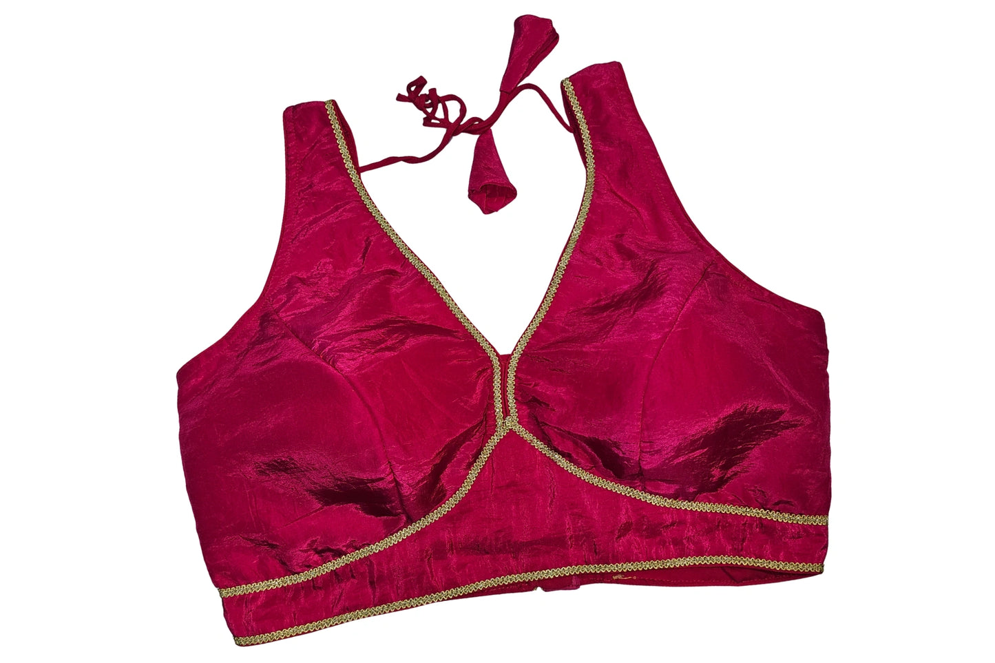 Premium Smooth Satin Finish Classic Readymade Blouse with Golden Lace
