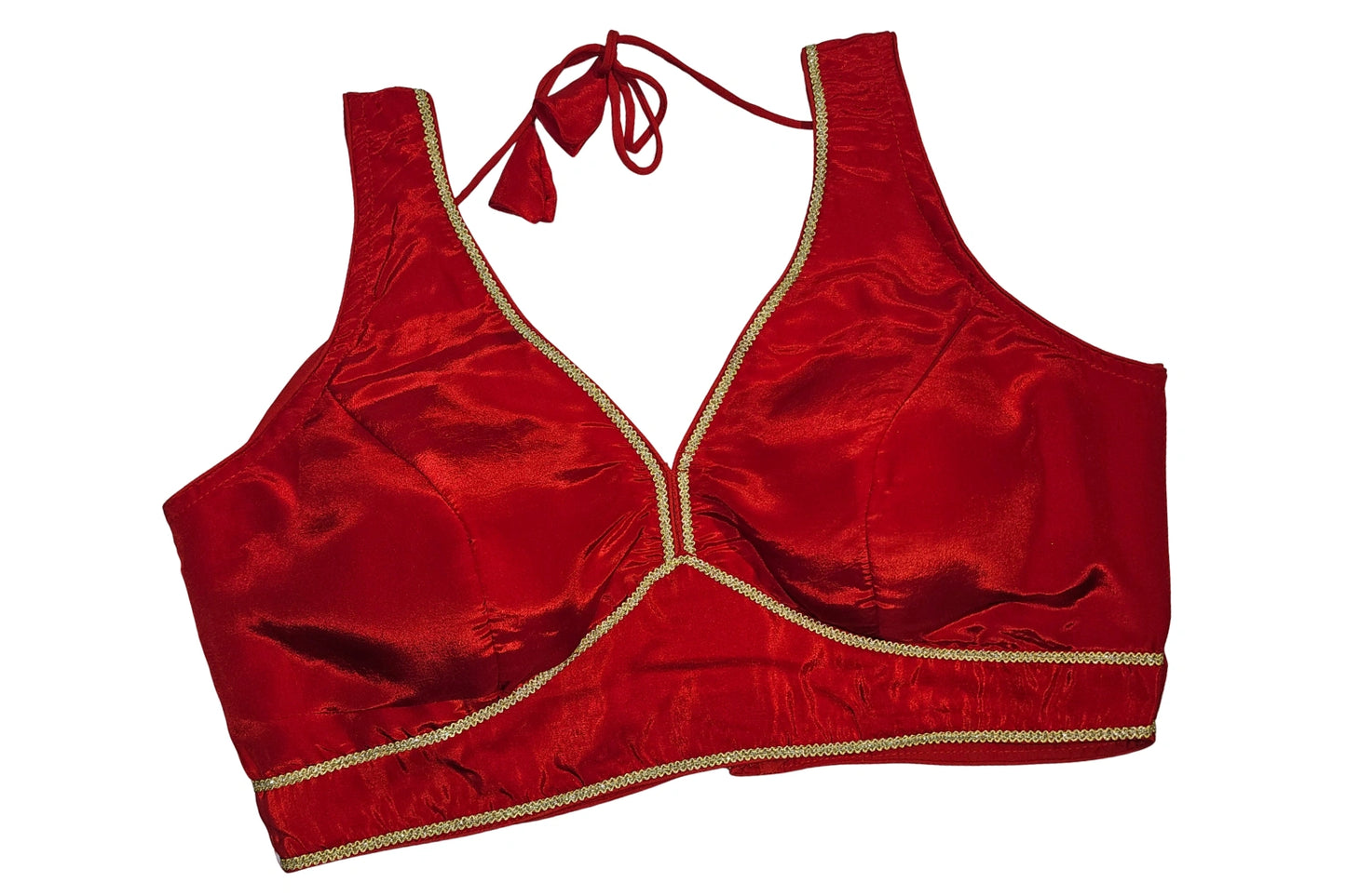 Premium Smooth Satin Finish Classic Readymade Blouse with Golden Lace