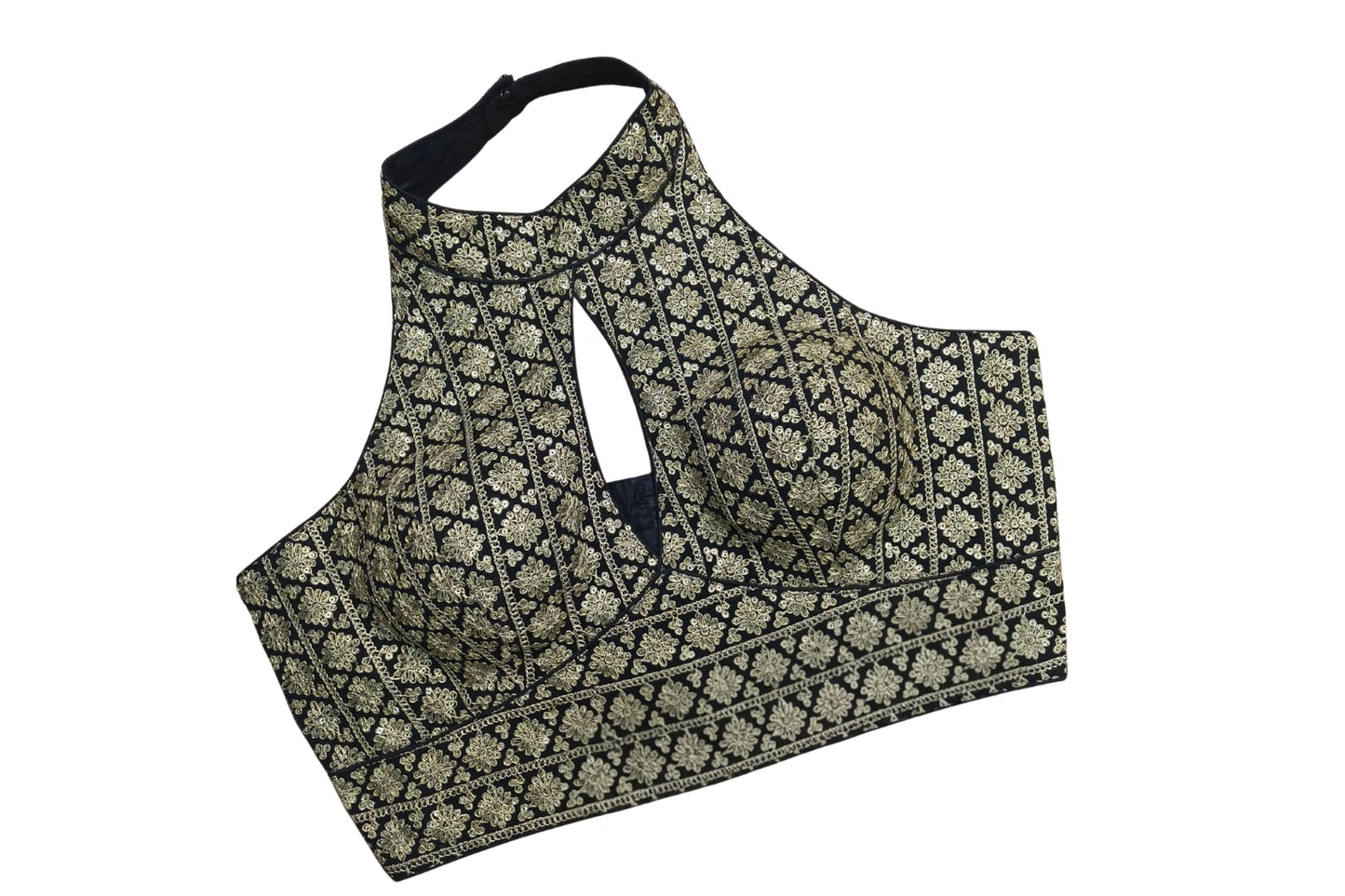 Designer Halter Neck Beautiful Embroidery Work Blouse with Keyhole Detail