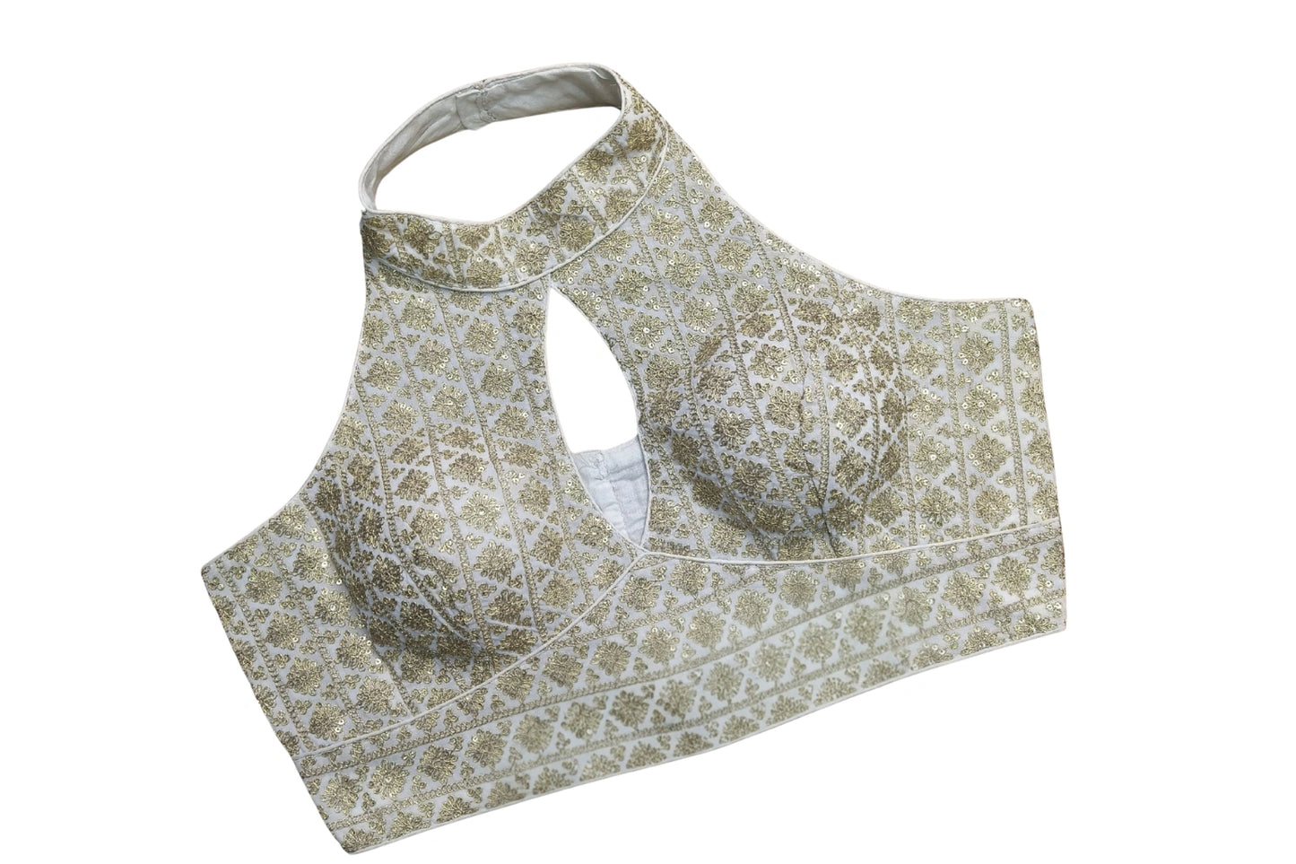 Designer Halter Neck Beautiful Embroidery Work Blouse with Keyhole Detail