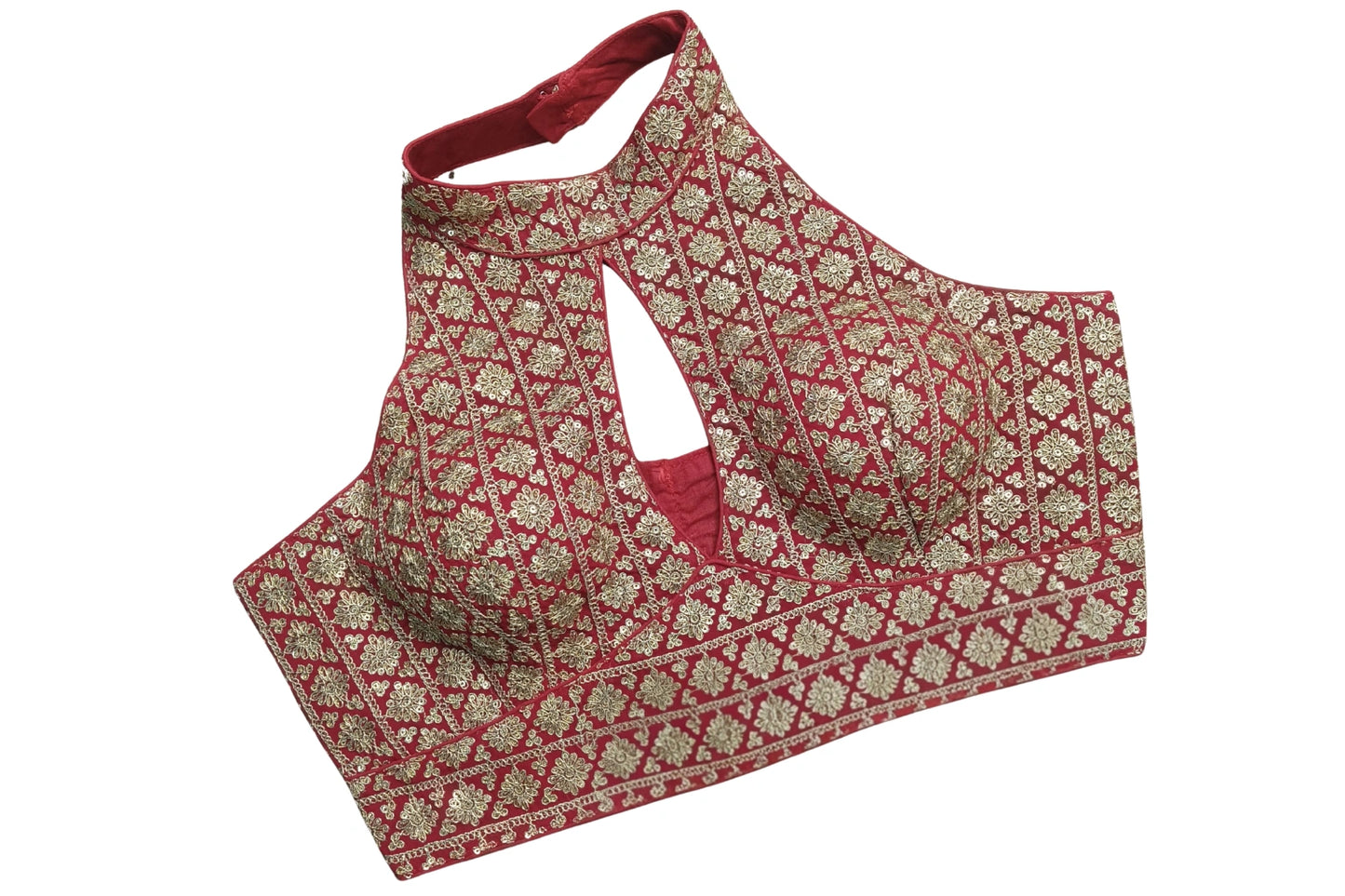 Designer Halter Neck Beautiful Embroidery Work Blouse with Keyhole Detail