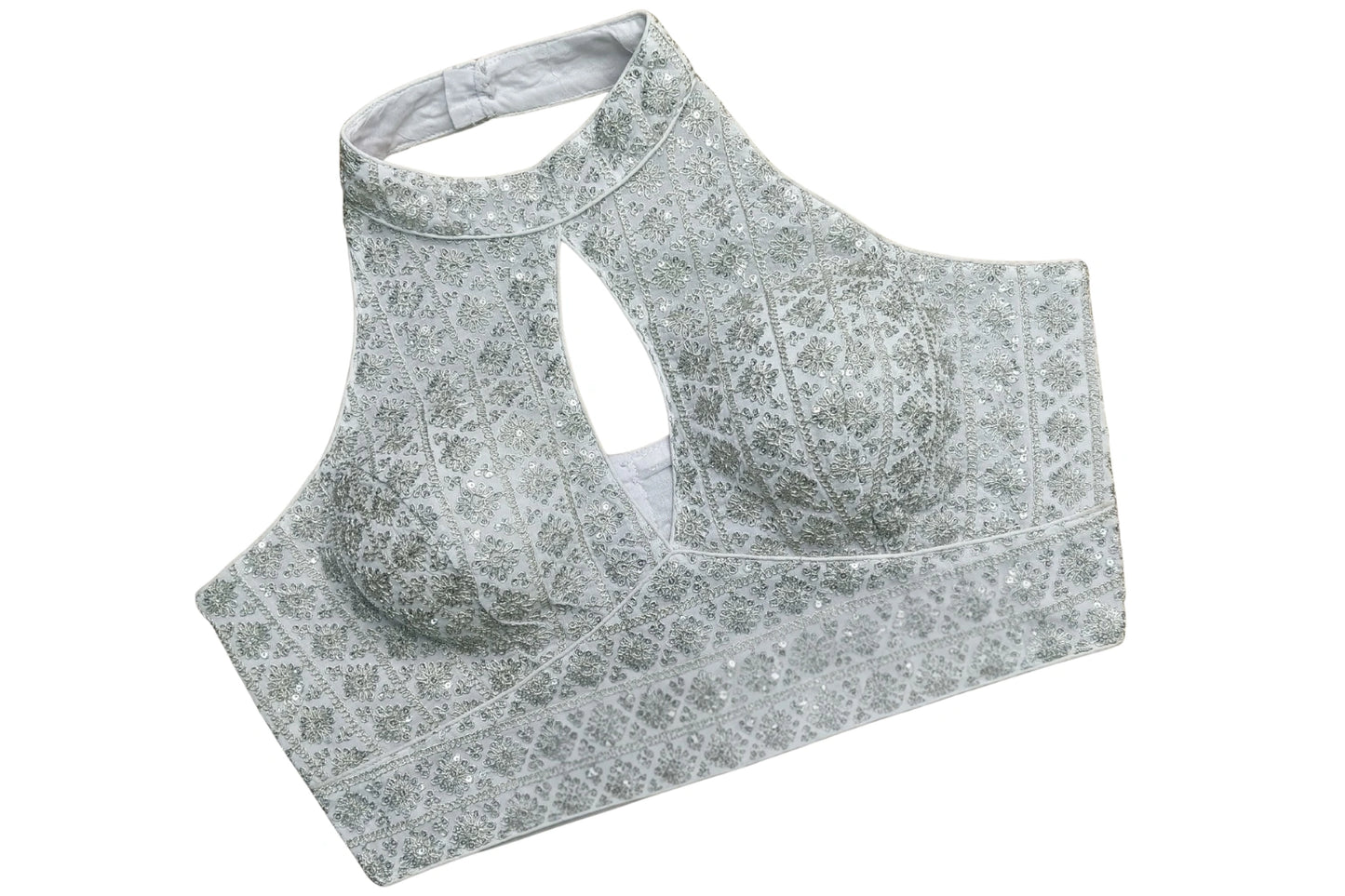 Designer Halter Neck Beautiful Embroidery Work Blouse with Keyhole Detail