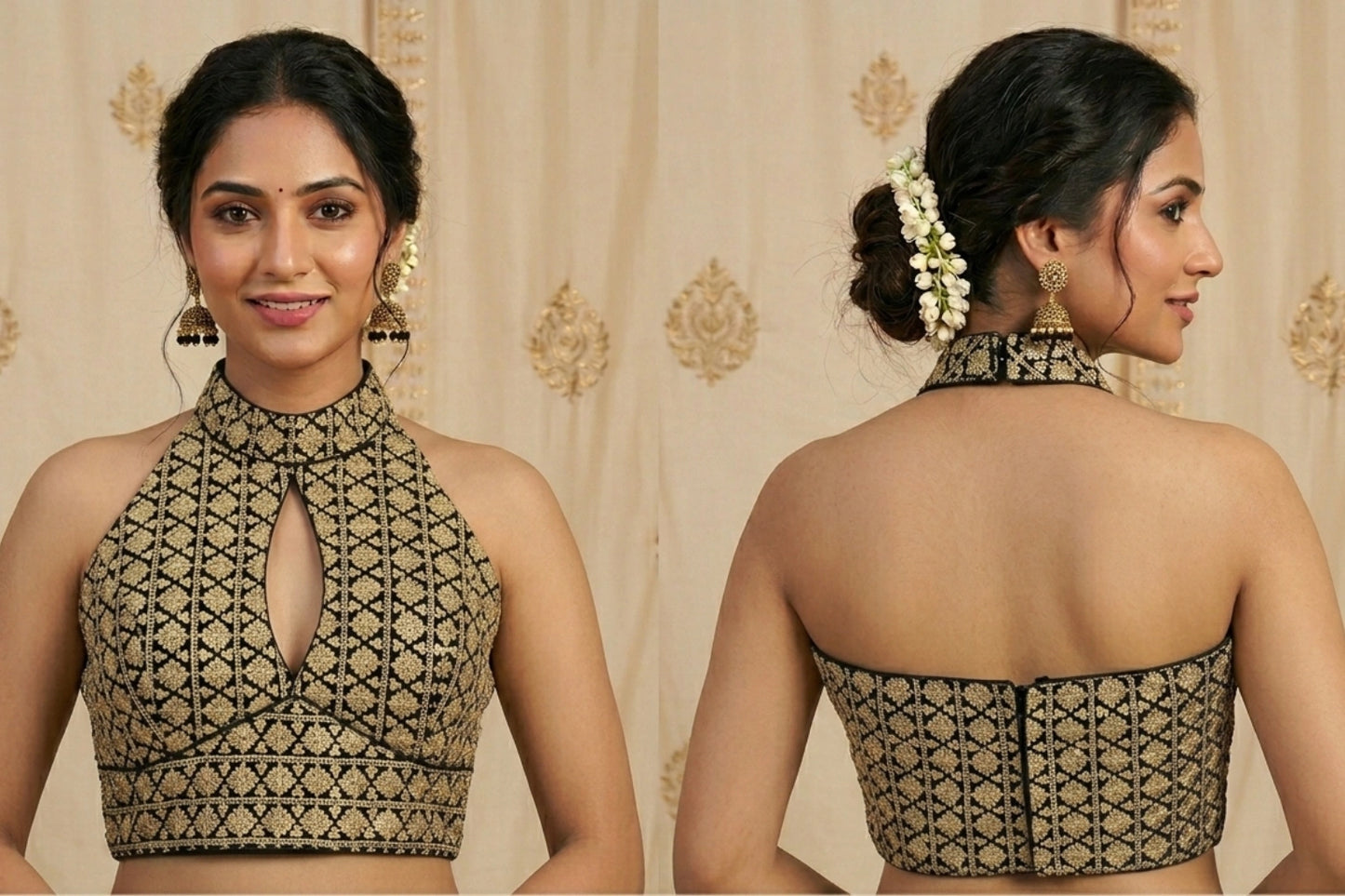 Designer Halter Neck Beautiful Embroidery Work Blouse with Keyhole Detail