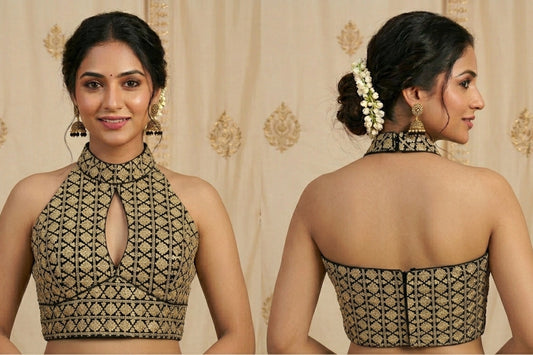 Designer Halter Neck Beautiful Embroidery Work Blouse with Keyhole Detail