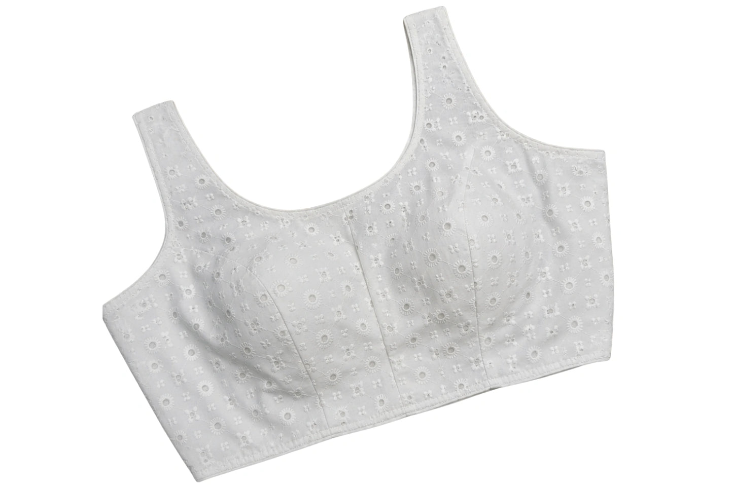 Elegant White Chikankari Cotton Sleeveless Readymade Blouse