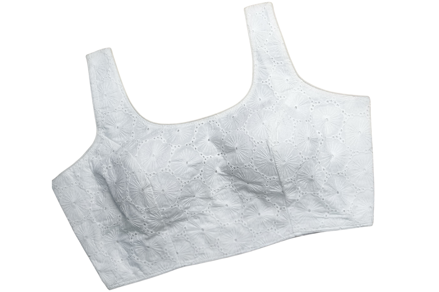 Elegant White Chikankari Cotton Sleeveless Readymade Blouse